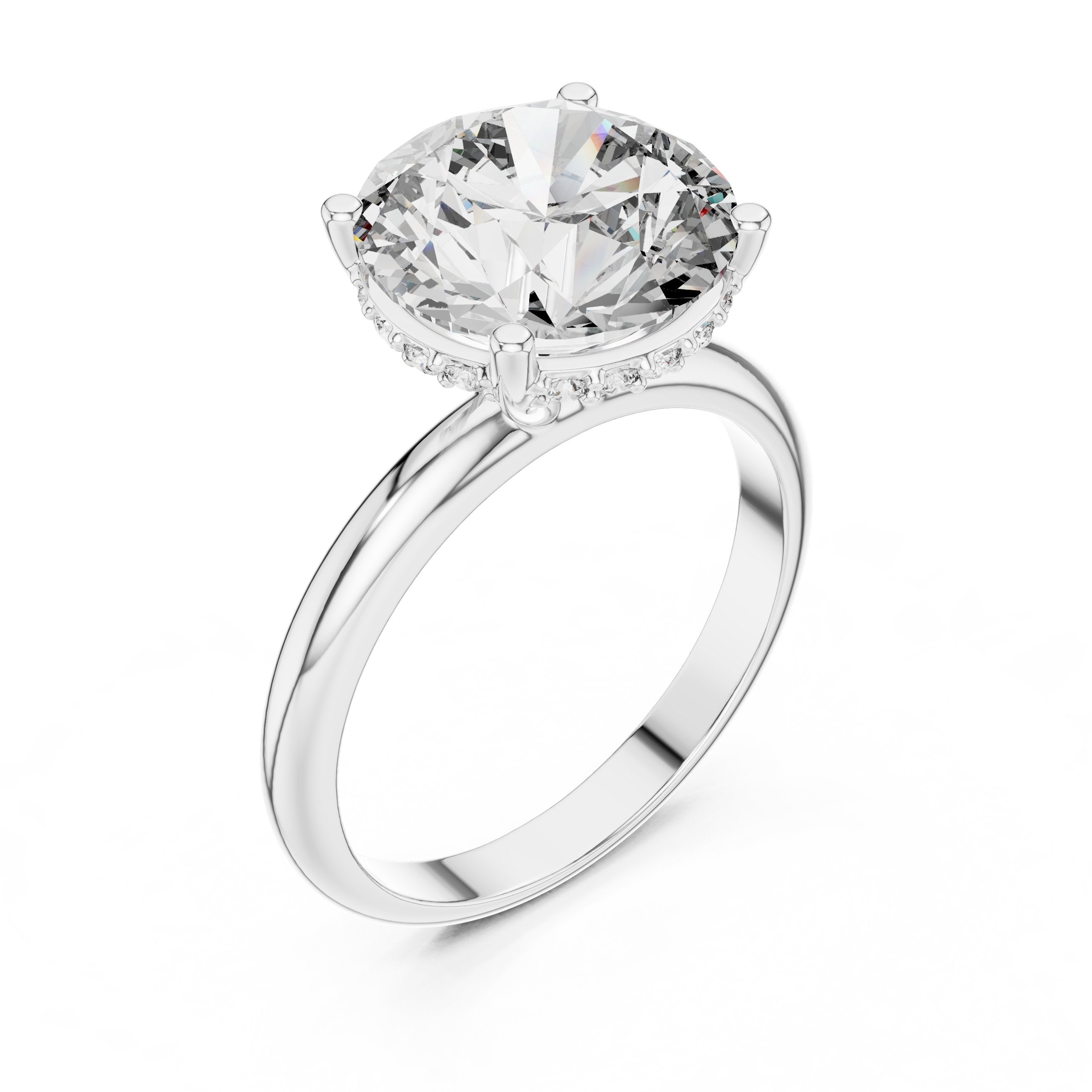 خاتم خطوبة سوليتير بألماسة مستديرة سداسي الكباسات in White Gold - VYKA Diamonds