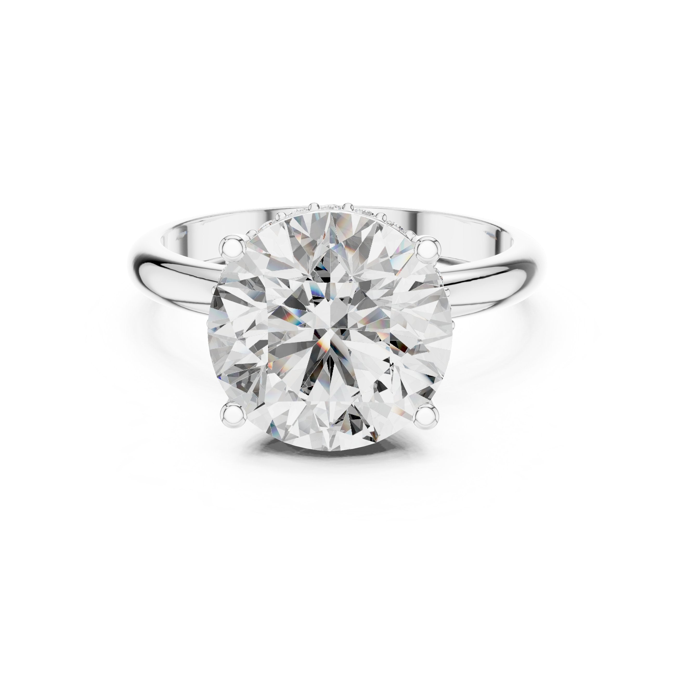 خاتم خطوبة سوليتير بألماسة مستديرة سداسي الكباسات in White Gold - VYKA Diamonds