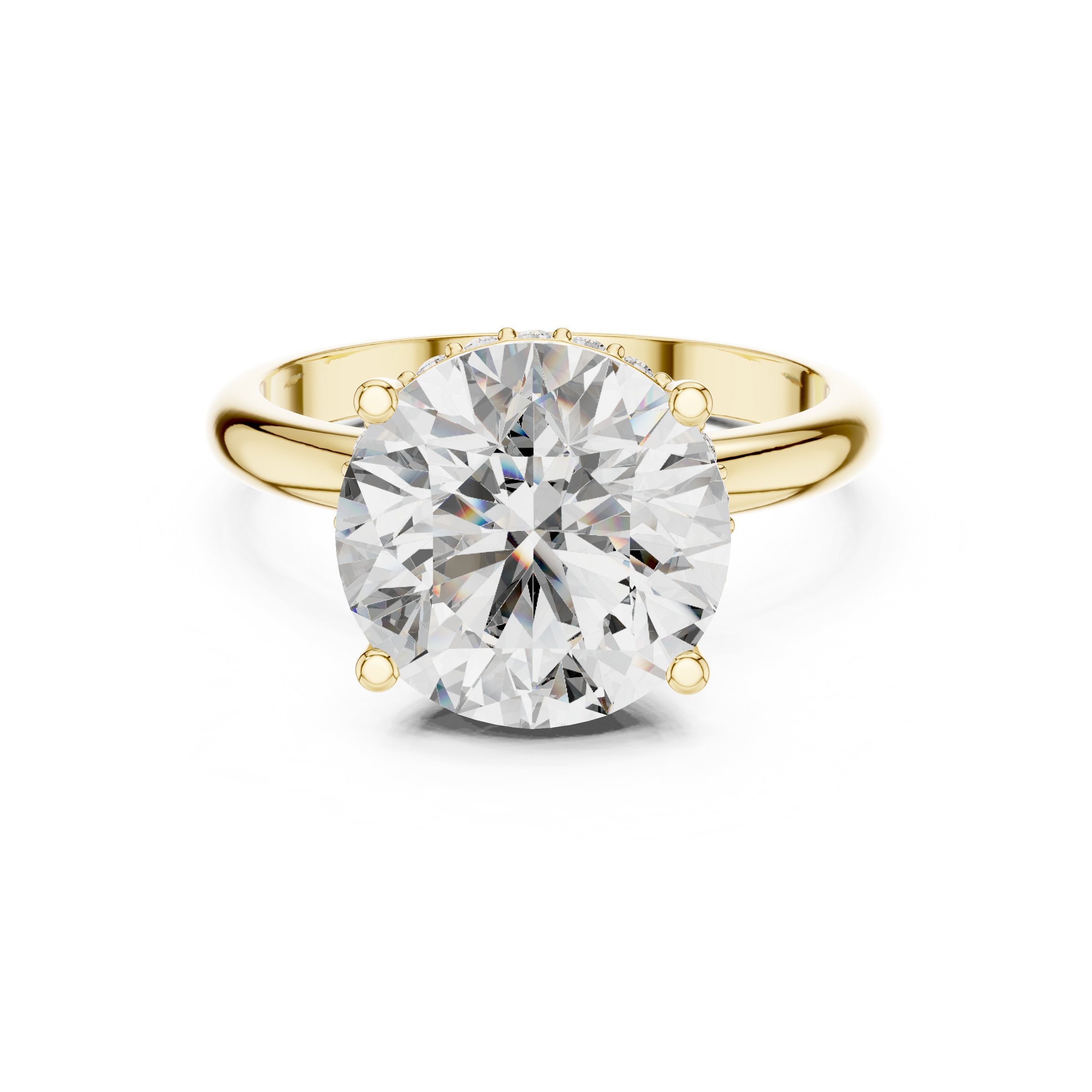 خاتم خطوبة سوليتير بألماسة مستديرة سداسي الكباسات in Yellow Gold - VYKA Diamonds