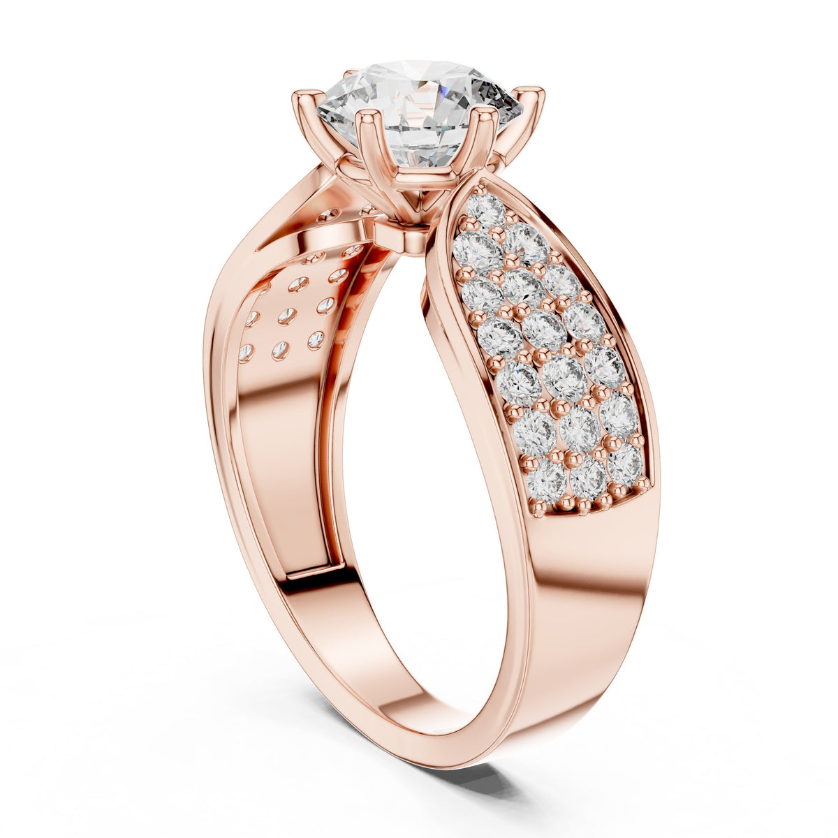 Round Diamond Engagement Ring with Wide Pavé Band