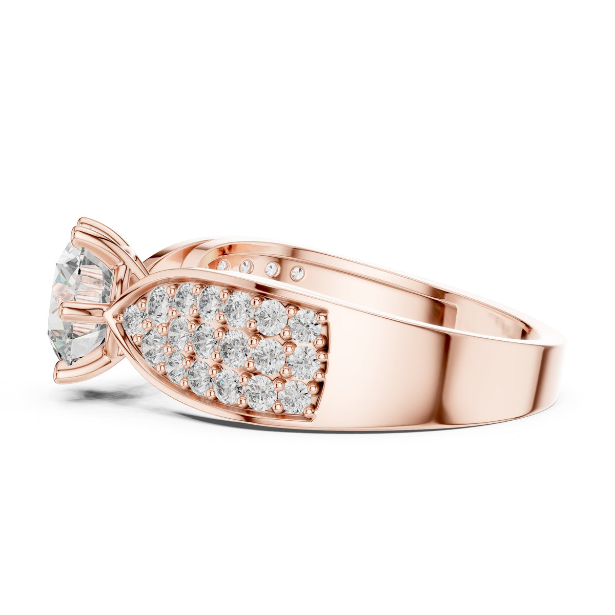Round Diamond Engagement Ring with Wide Pavé Band