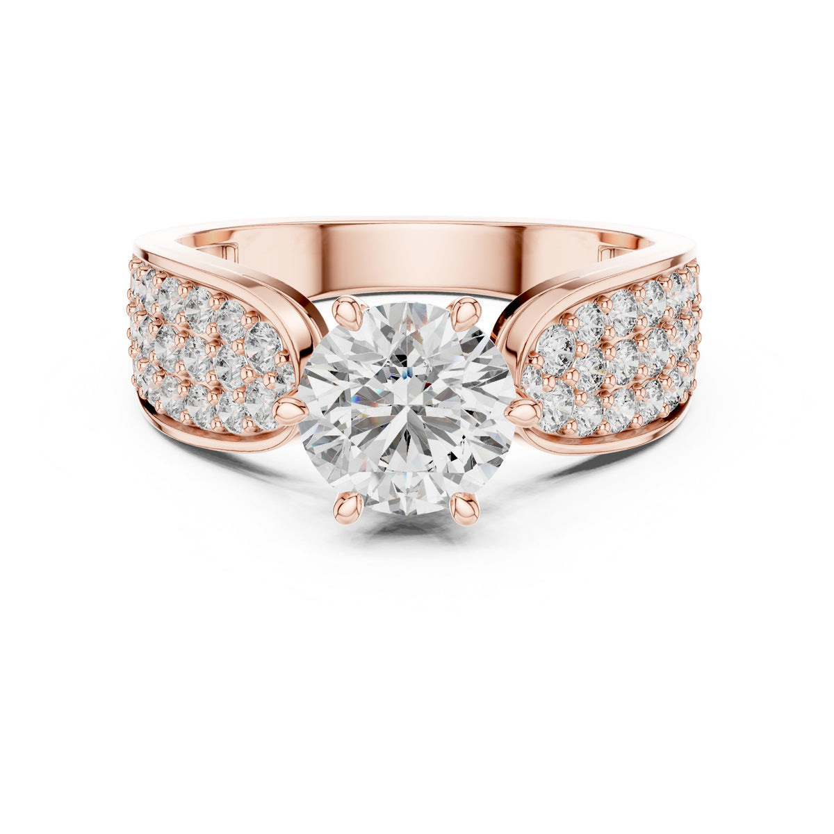 Round Diamond Engagement Ring with Wide Pavé Band