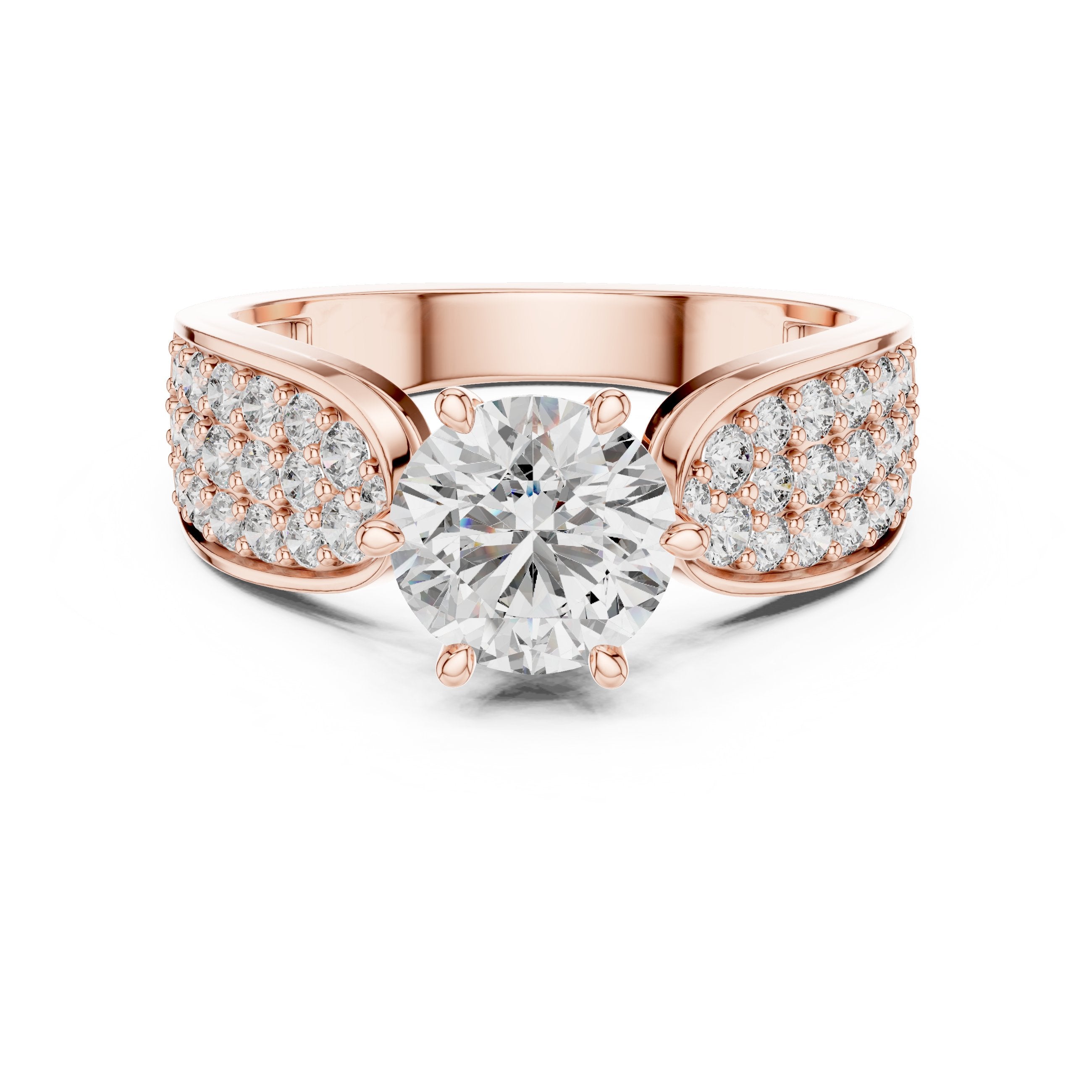 Round Diamond Engagement Ring with Wide Pavé Band in Rose Gold - VYKA Diamonds