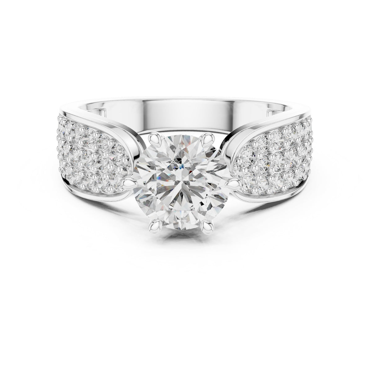 Round Diamond Engagement Ring with Wide Pavé Band