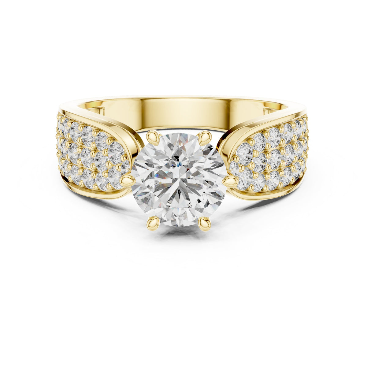 Round Diamond Engagement Ring with Wide Pavé Band
