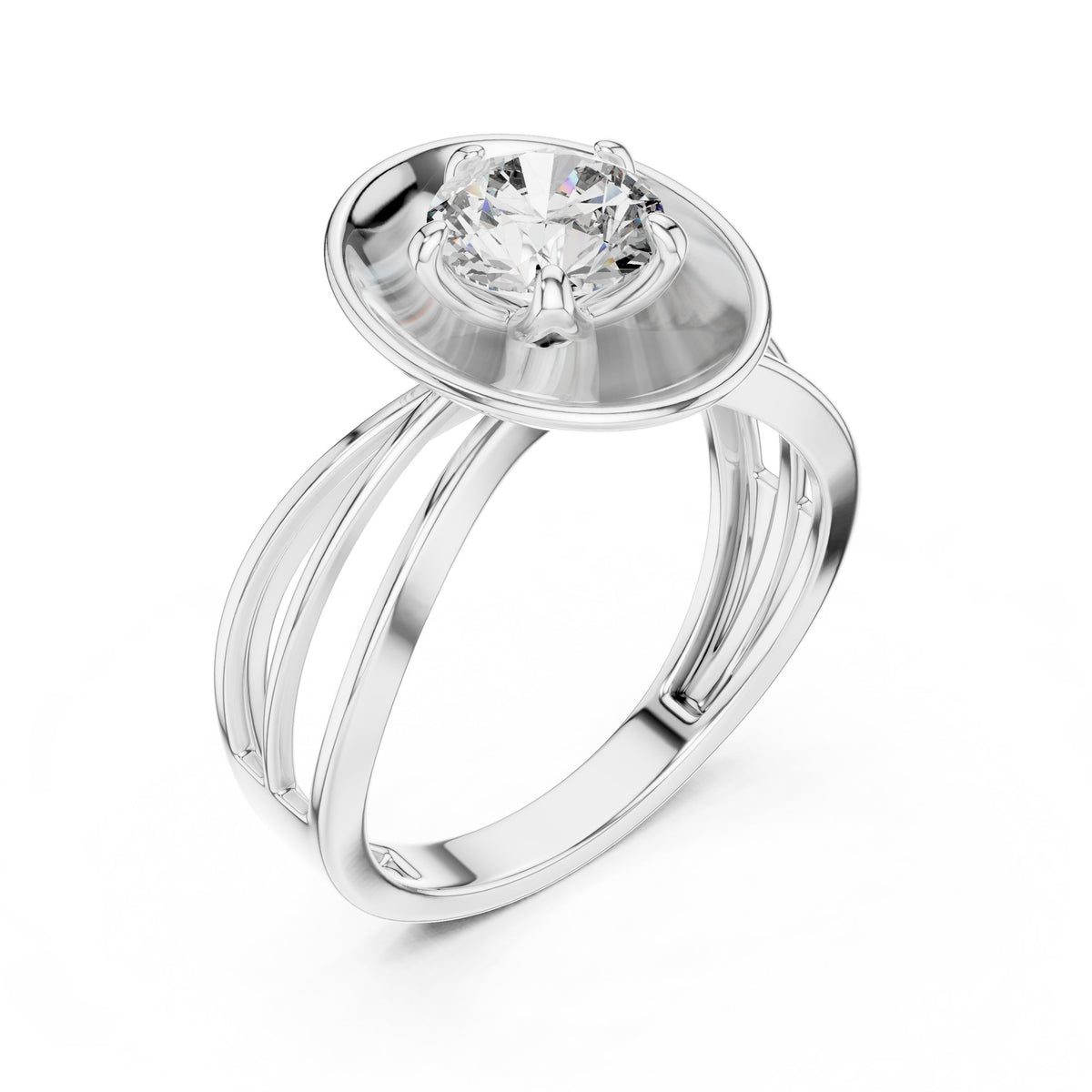 Round Diamond Solitaire Engagement Ring with Oval Bezel Frame