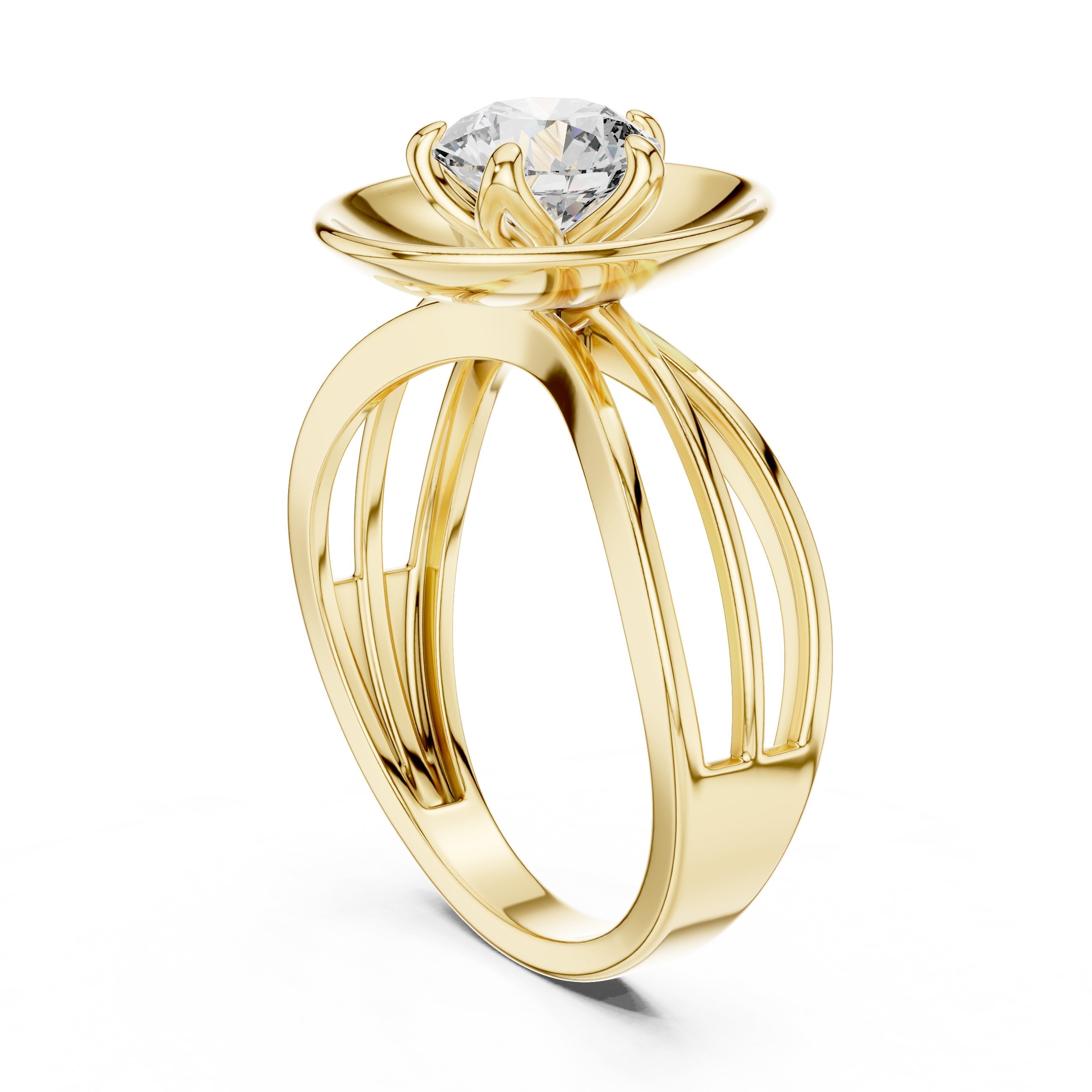 Round Diamond Solitaire Engagement Ring with Oval Bezel Frame in Yellow Gold - VYKA Diamonds