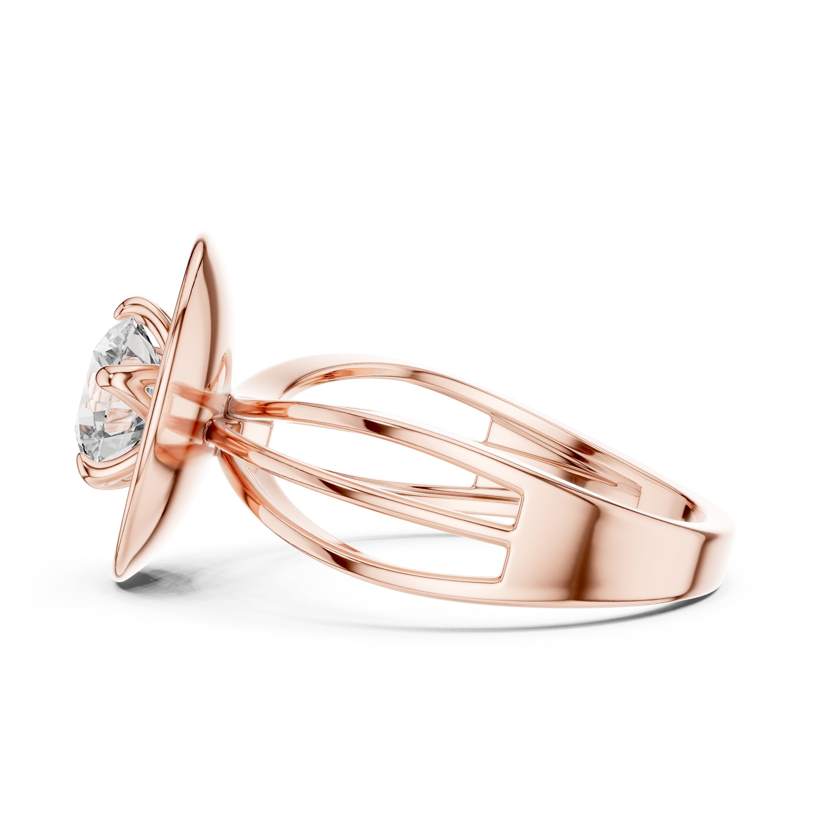 Round Diamond Solitaire Engagement Ring with Oval Bezel Frame in Rose Gold - VYKA Diamonds