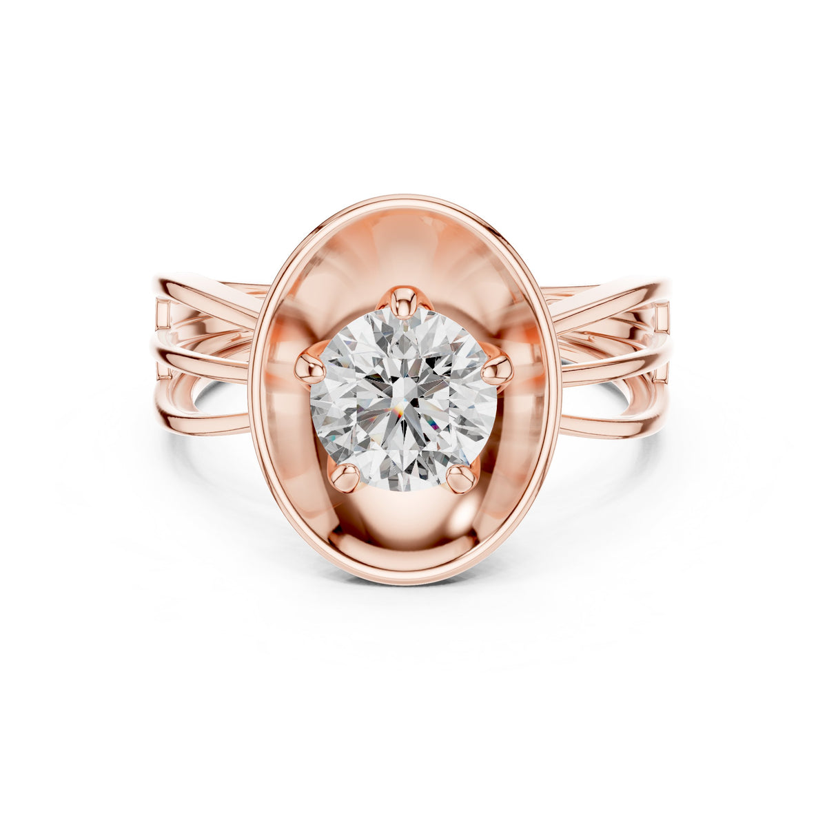 Round Diamond Solitaire Engagement Ring with Oval Bezel Frame