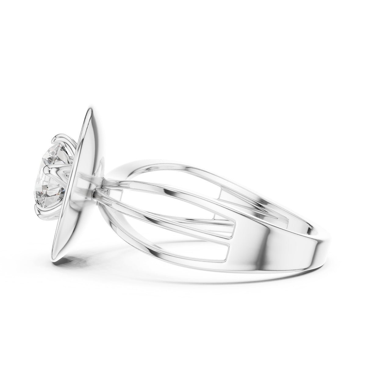 Round Diamond Solitaire Engagement Ring with Oval Bezel Frame
