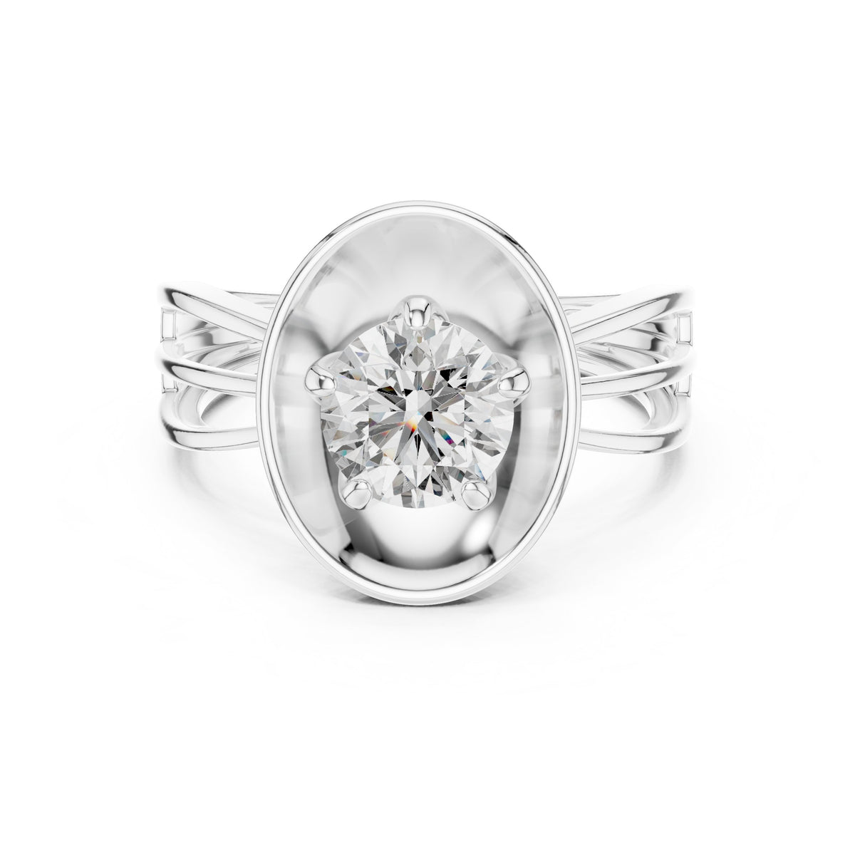 Round Diamond Solitaire Engagement Ring with Oval Bezel Frame