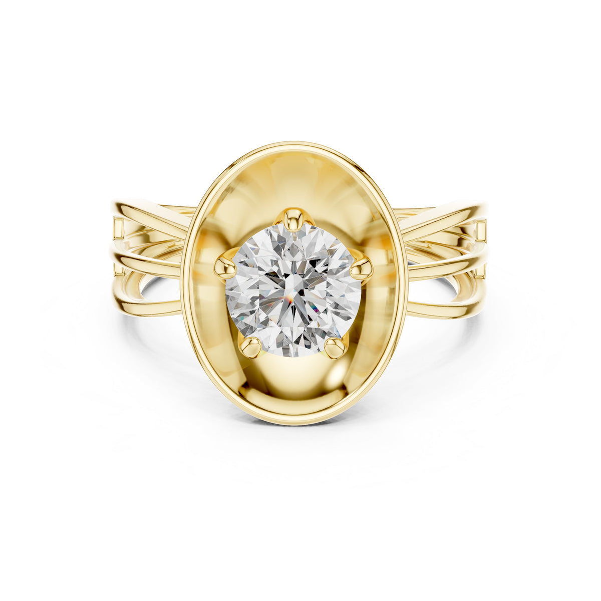Round Diamond Solitaire Engagement Ring with Oval Bezel Frame