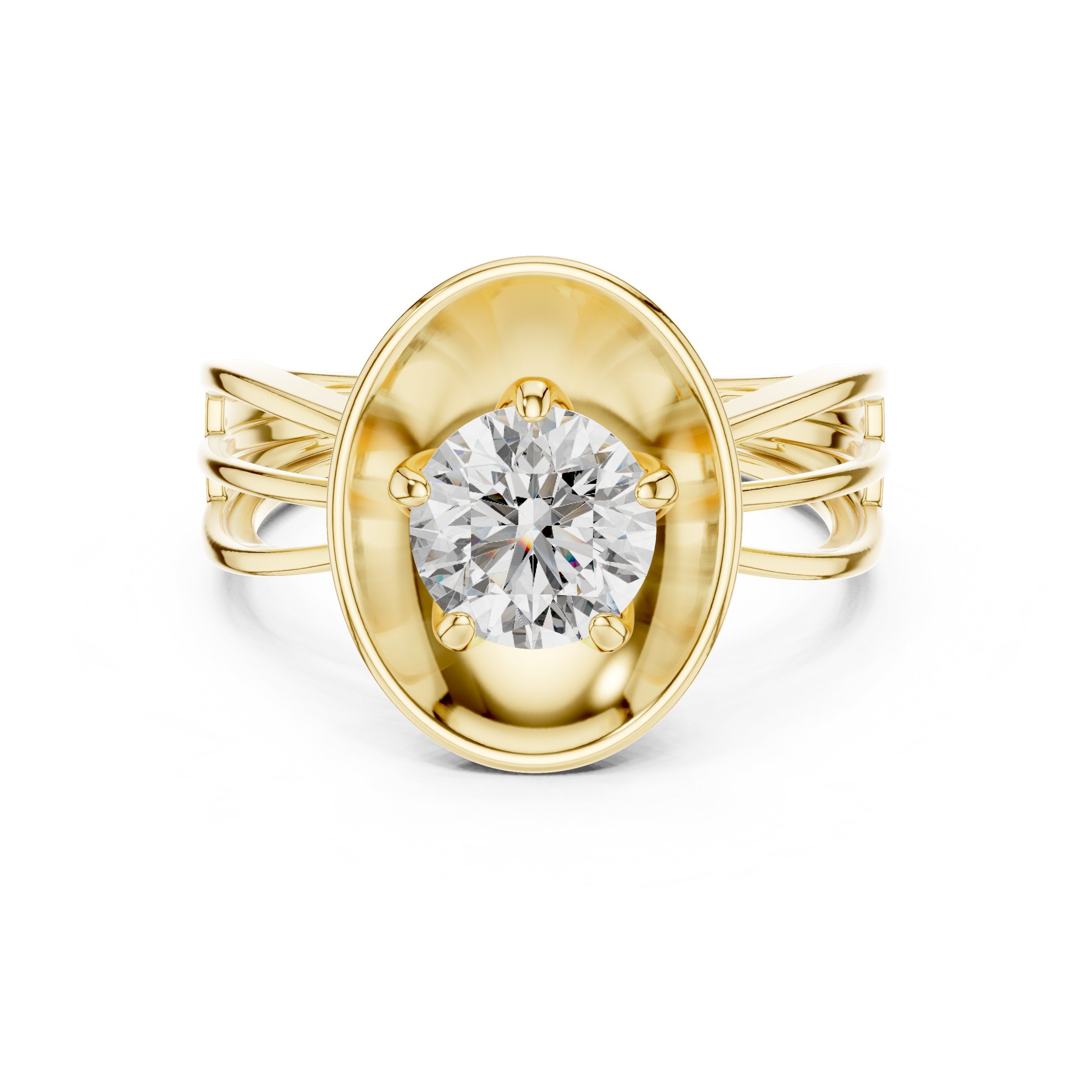 Round Diamond Solitaire Engagement Ring with Oval Bezel Frame in Yellow Gold - VYKA Diamonds