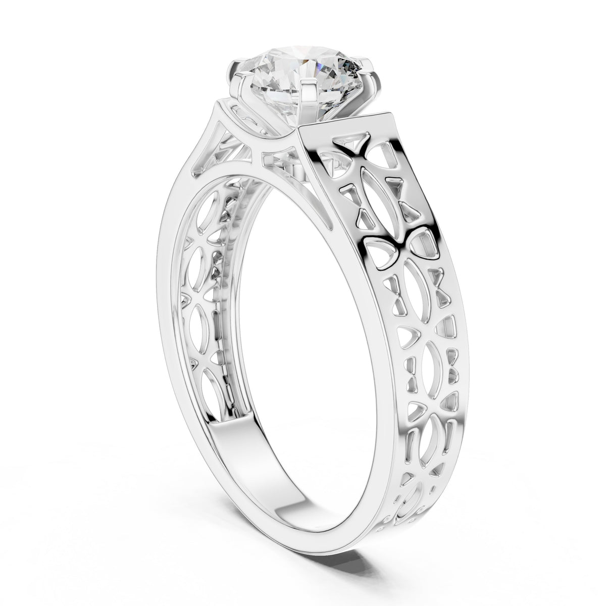 Round Diamond Vintage Filigree Solitaire Engagement Ring