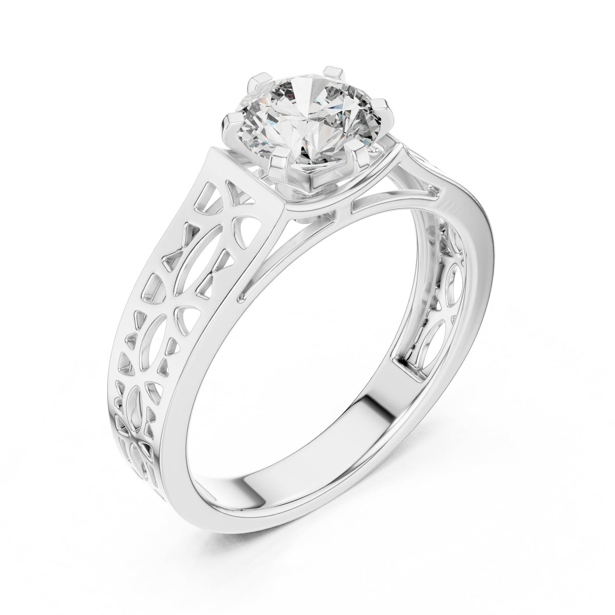 Round Diamond Vintage Filigree Solitaire Engagement Ring