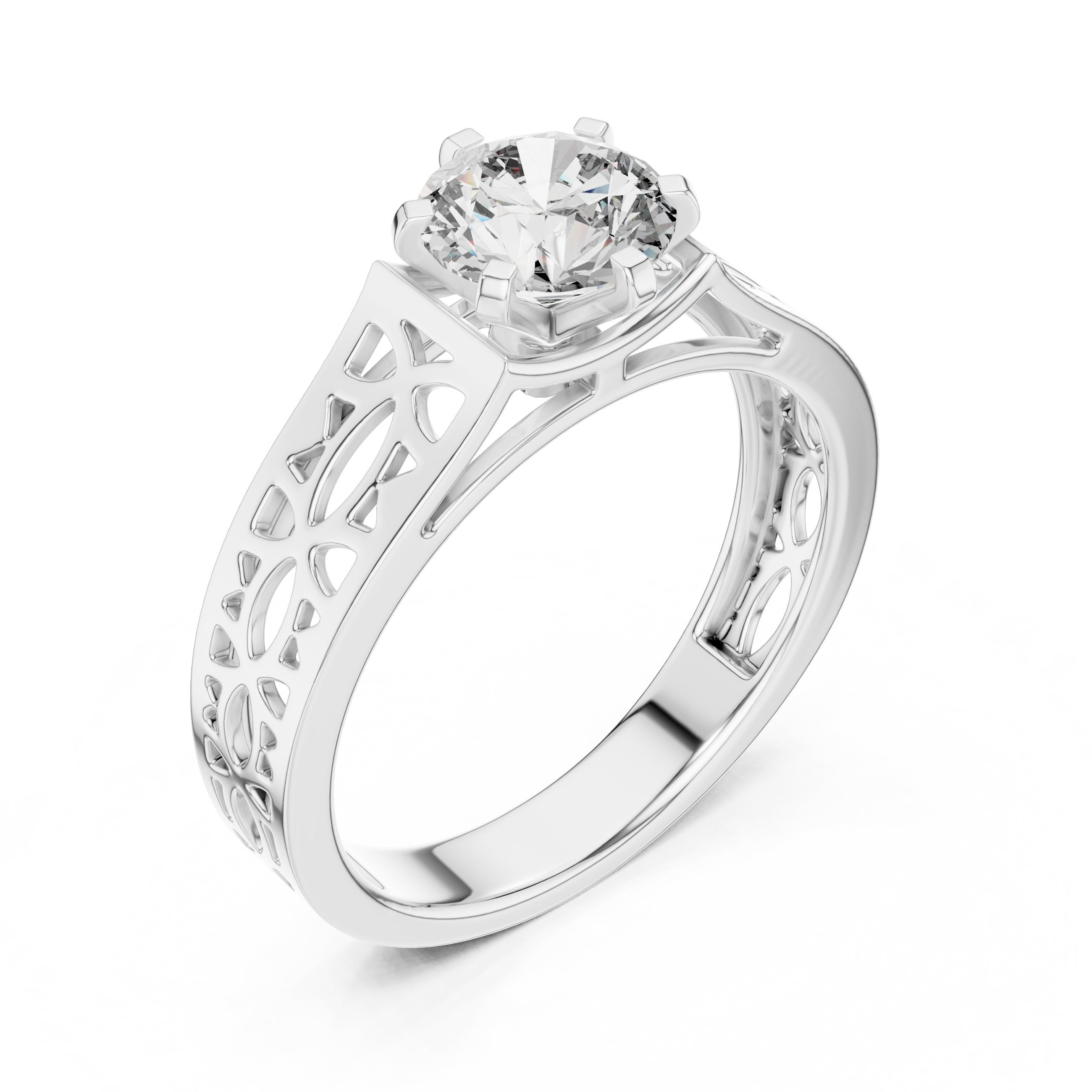 Round Diamond Vintage Filigree Solitaire Engagement Ring in White Gold - VYKA Diamonds
