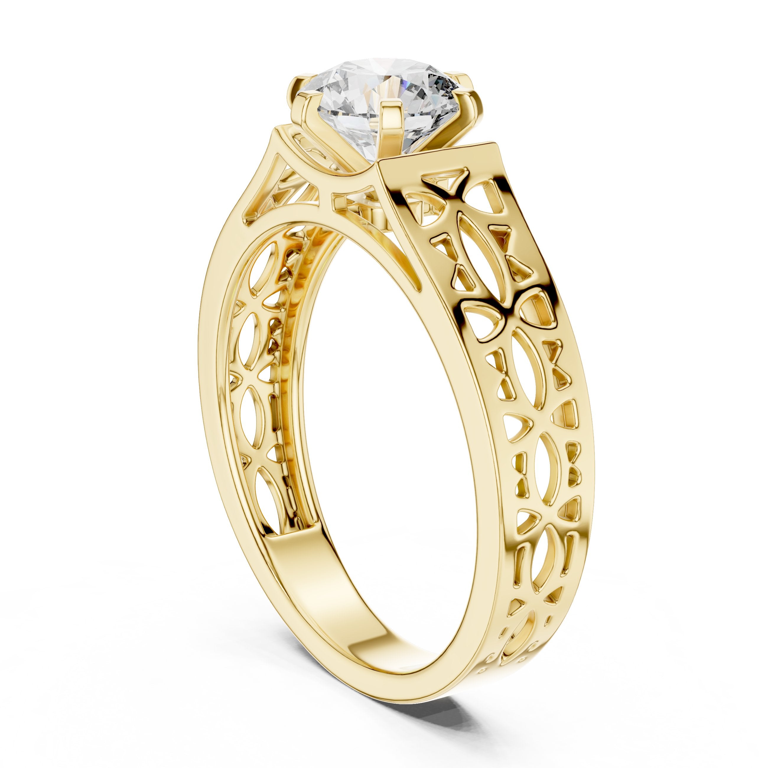 Round Diamond Vintage Filigree Solitaire Engagement Ring in Yellow Gold - VYKA Diamonds
