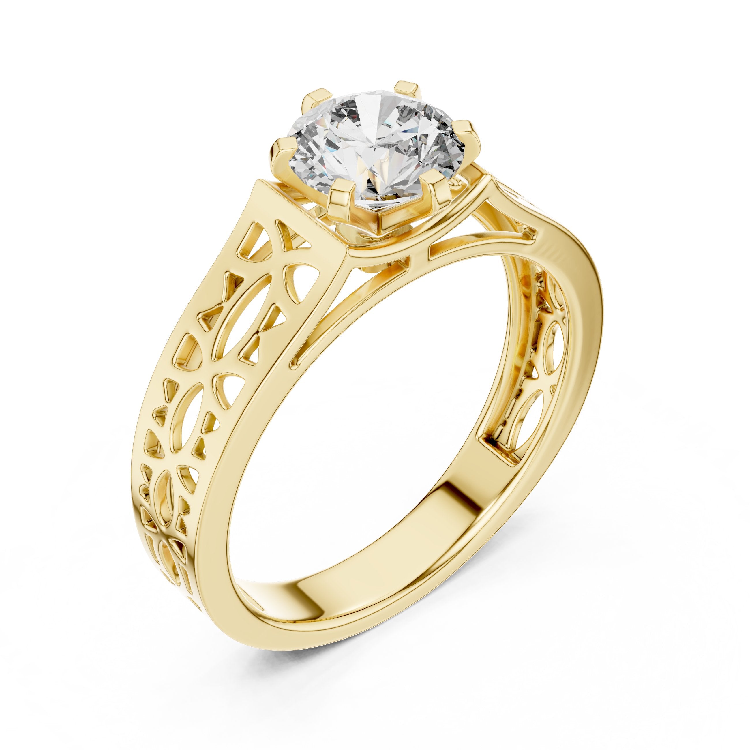Round Diamond Vintage Filigree Solitaire Engagement Ring in Yellow Gold - VYKA Diamonds