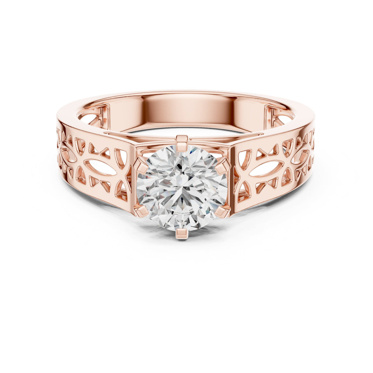 Round Diamond Vintage Filigree Solitaire Engagement Ring