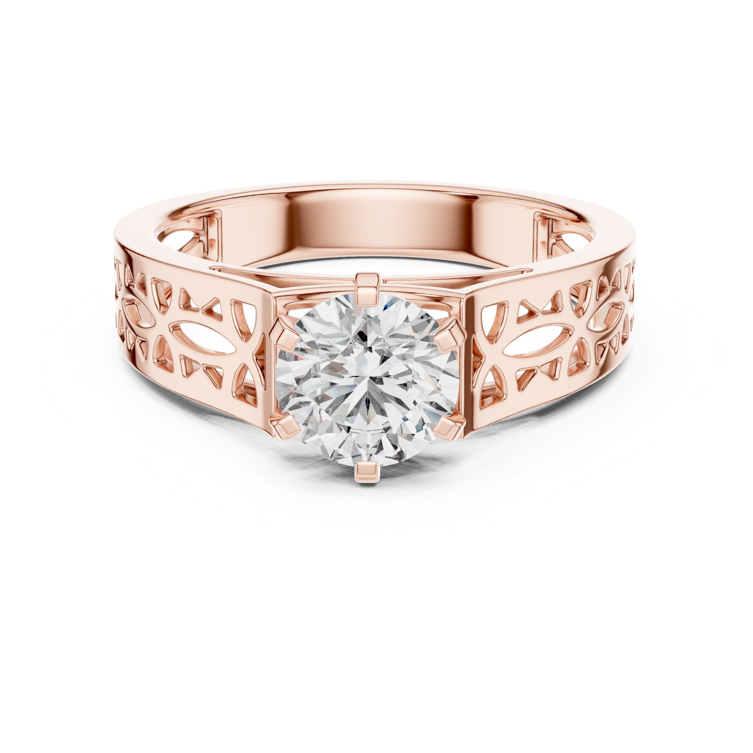 Round Diamond Vintage Filigree Solitaire Engagement Ring in Rose Gold - VYKA Diamonds