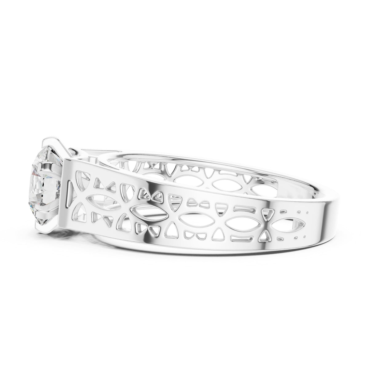 Round Diamond Vintage Filigree Solitaire Engagement Ring
