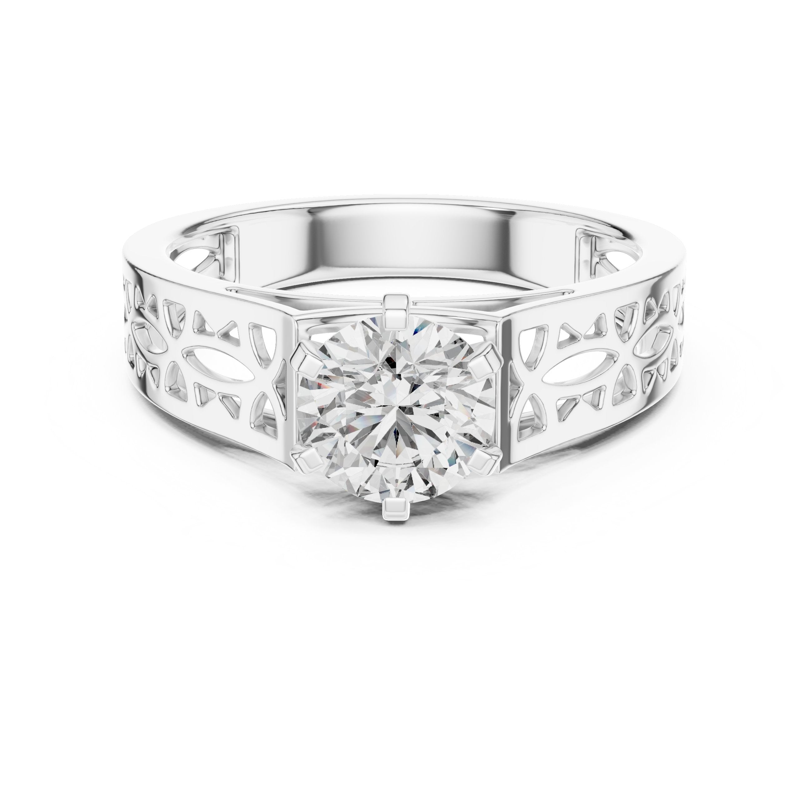 Round Diamond Vintage Filigree Solitaire Engagement Ring in White Gold - VYKA Diamonds
