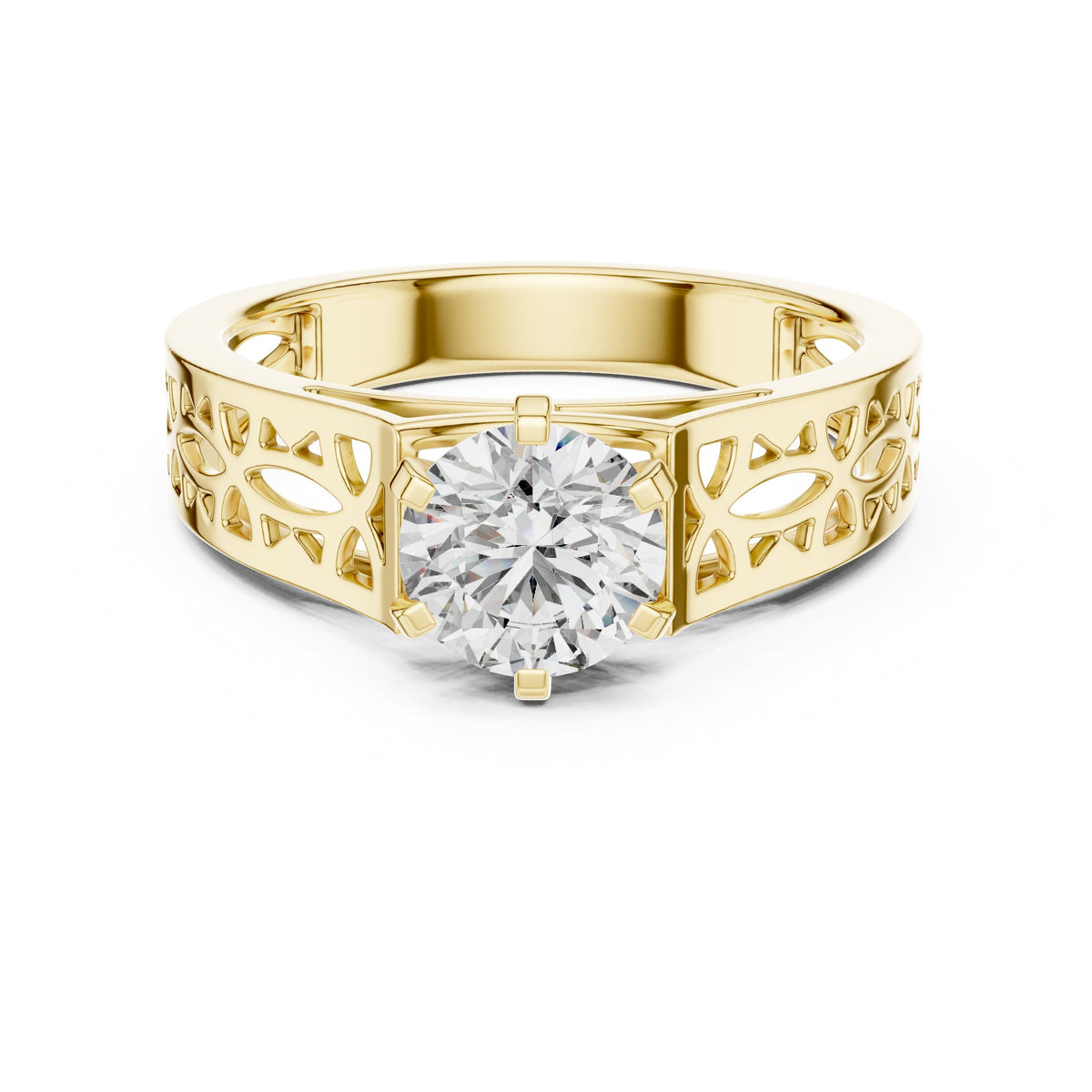 Round Diamond Vintage Filigree Solitaire Engagement Ring