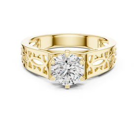 Round Diamond Vintage Filigree Solitaire Engagement Ring