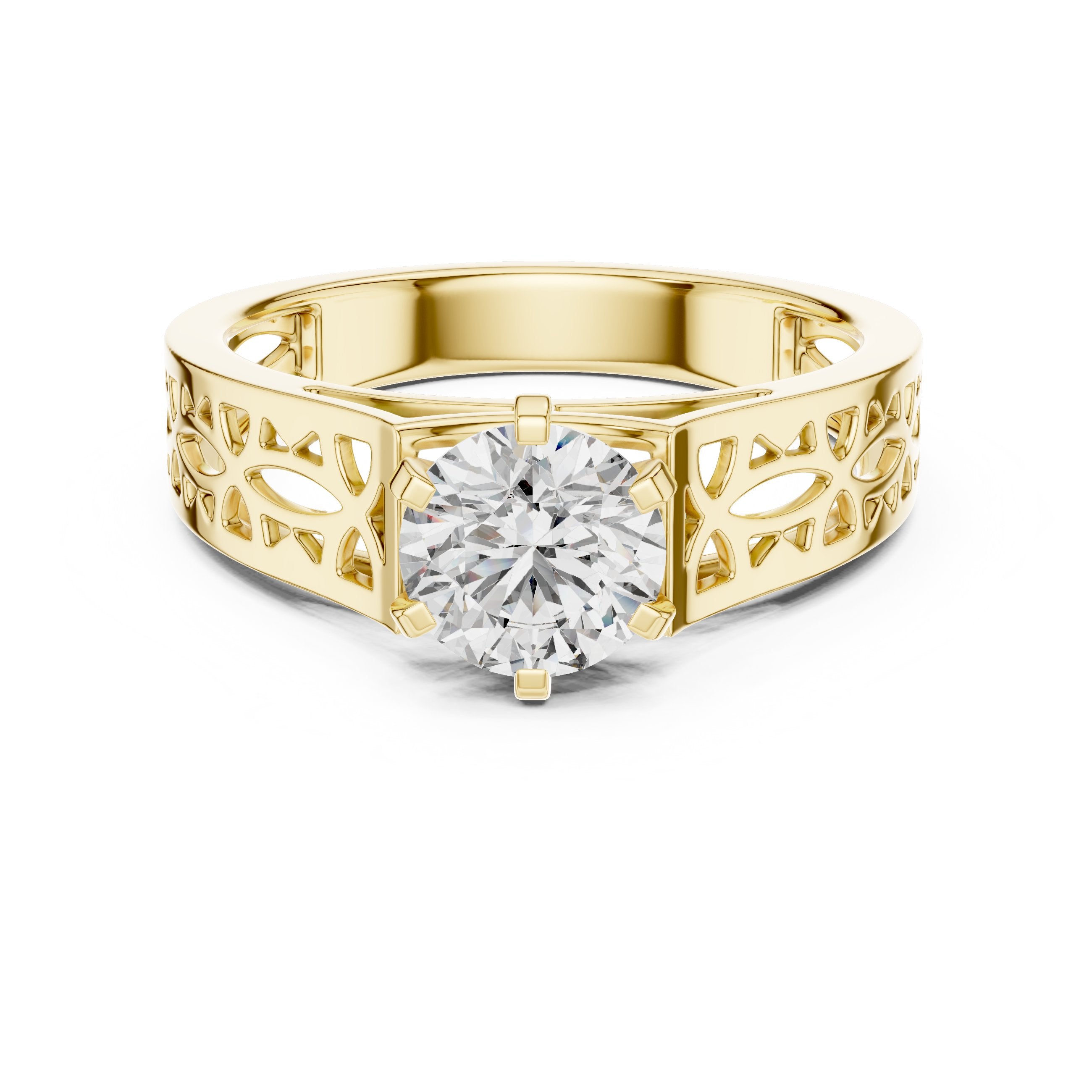 Round Diamond Vintage Filigree Solitaire Engagement Ring in Yellow Gold - VYKA Diamonds