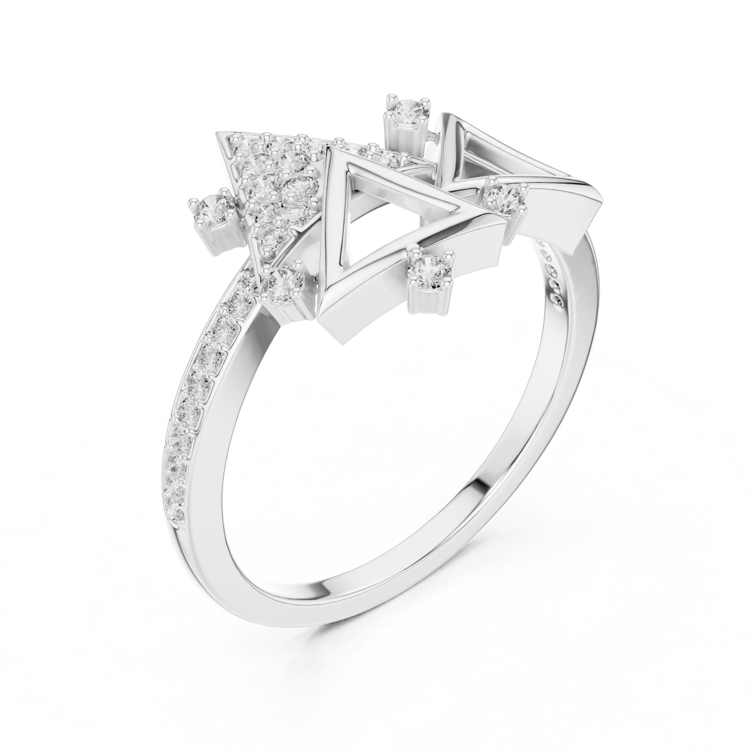 Triangle Geometric Diamond Ring in White Gold - VYKA Diamonds