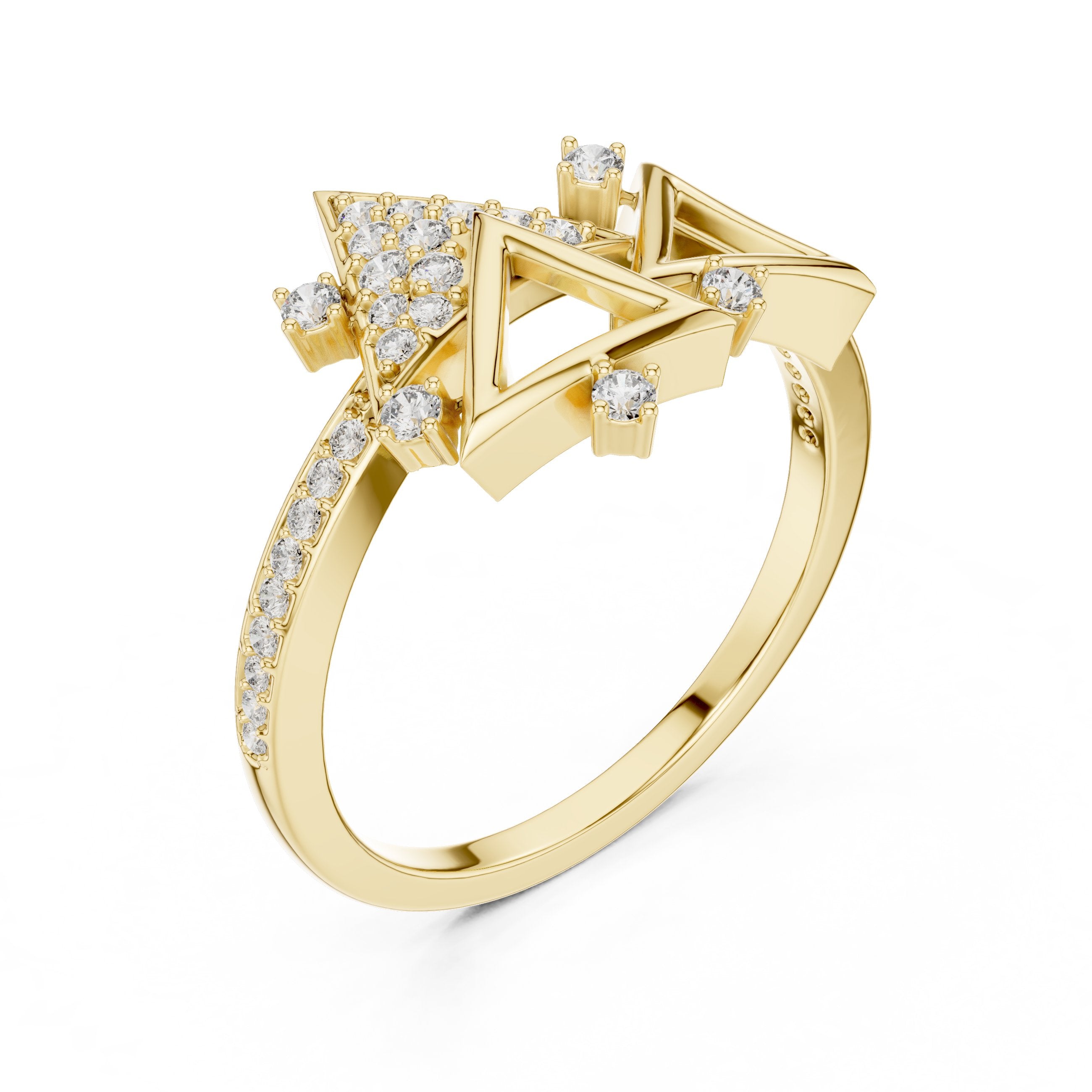 Triangle Geometric Diamond Ring in Yellow Gold - VYKA Diamonds