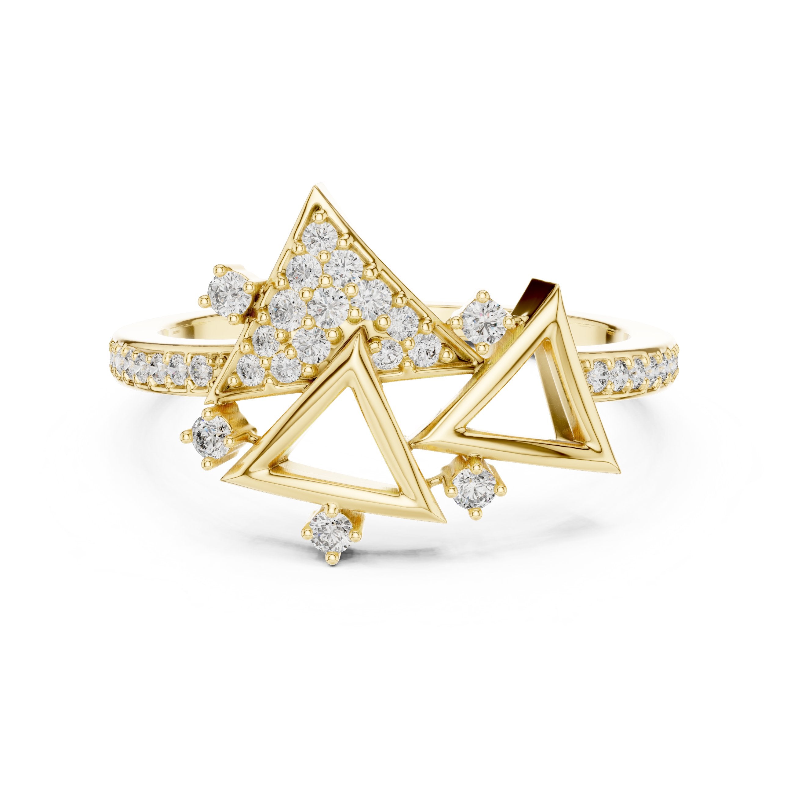 Triangle Geometric Diamond Ring in Yellow Gold - VYKA Diamonds