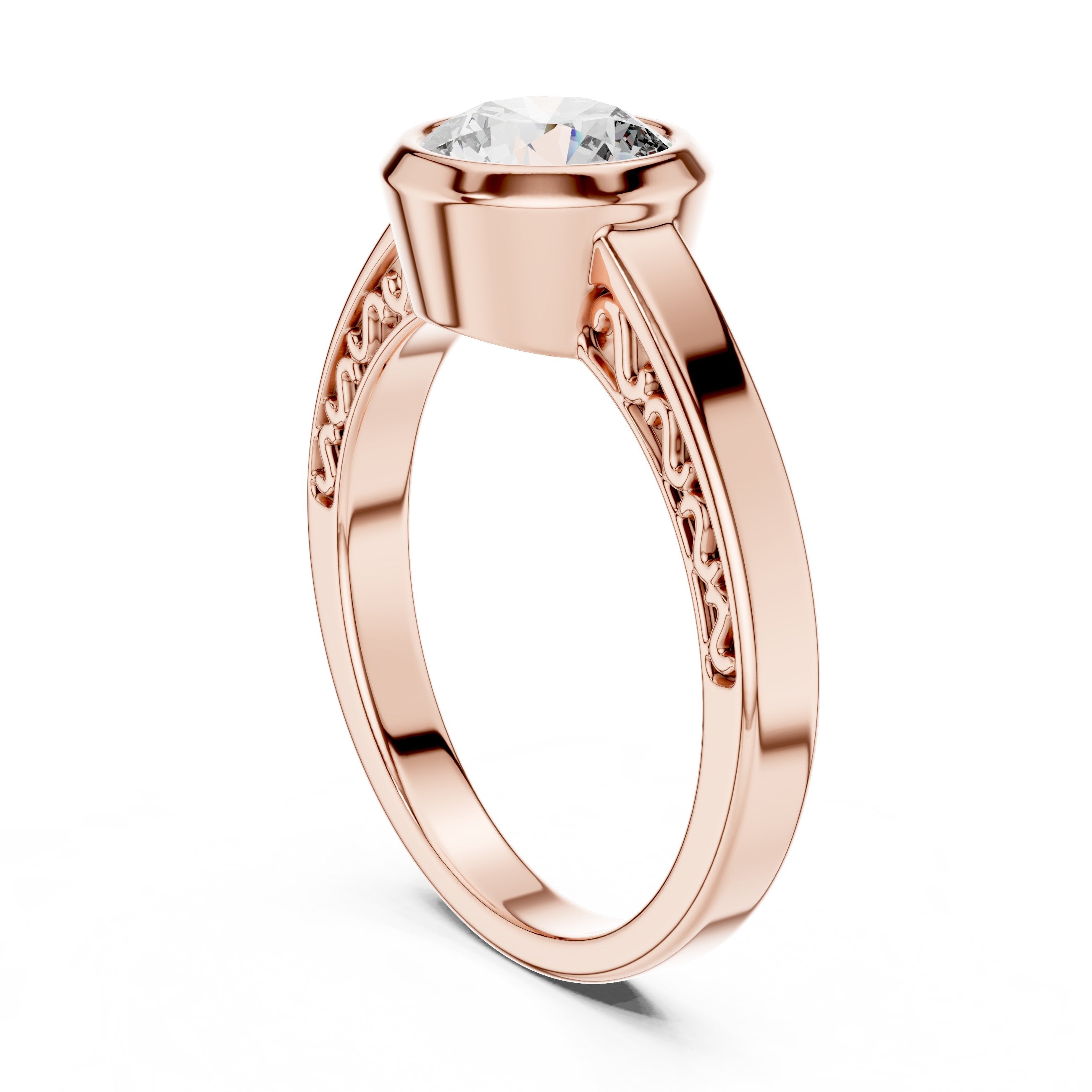 Round Diamond Bezel Set Solitaire Engagement Ring in Rose Gold - VYKA Diamonds