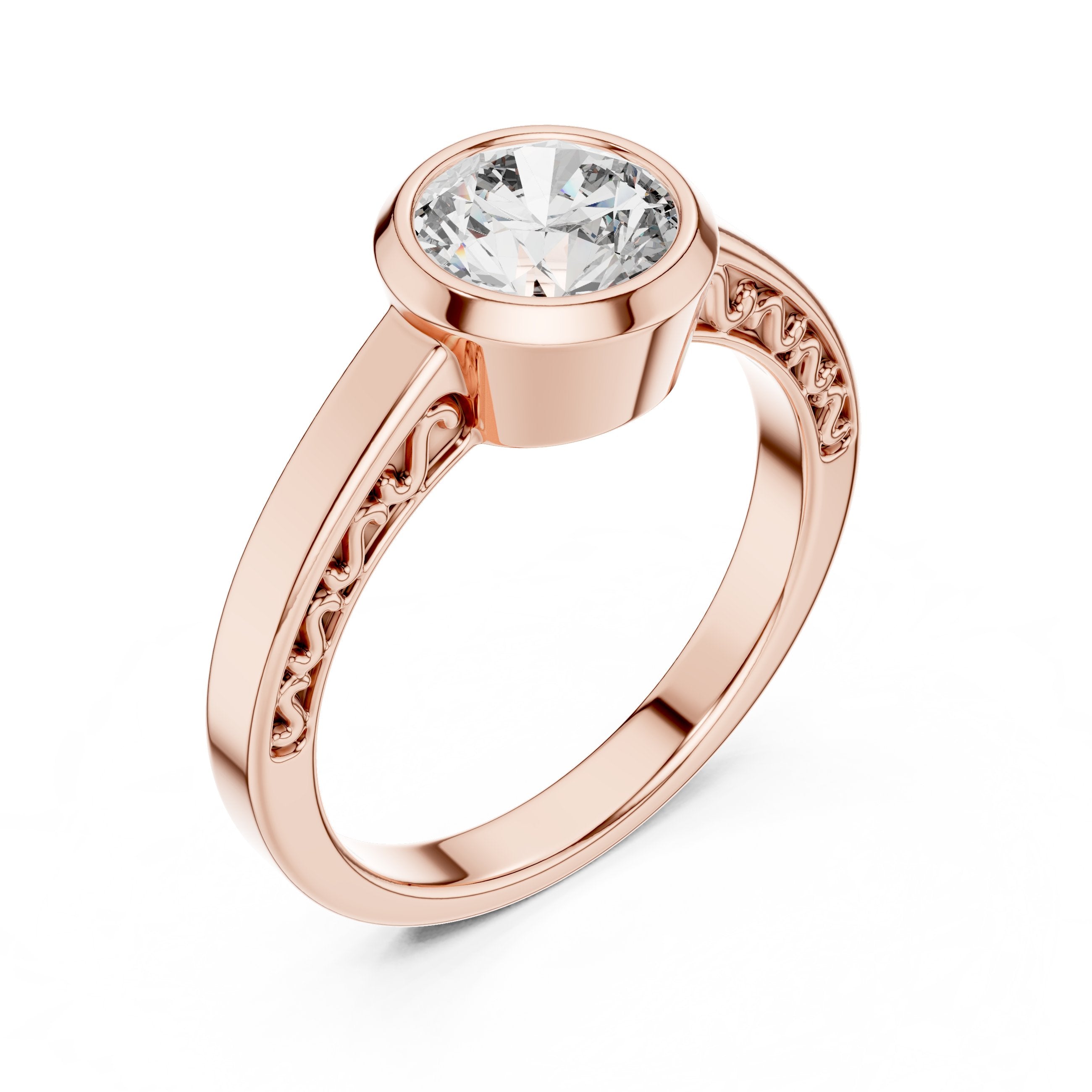 Round Diamond Bezel Set Solitaire Engagement Ring in Rose Gold - VYKA Diamonds
