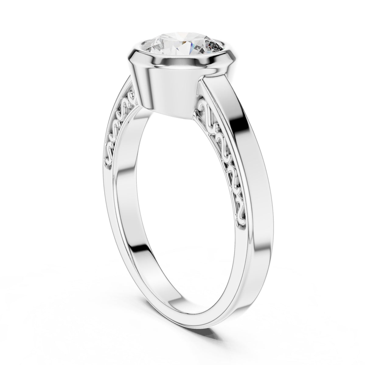 Round Diamond Bezel Set Solitaire Engagement Ring