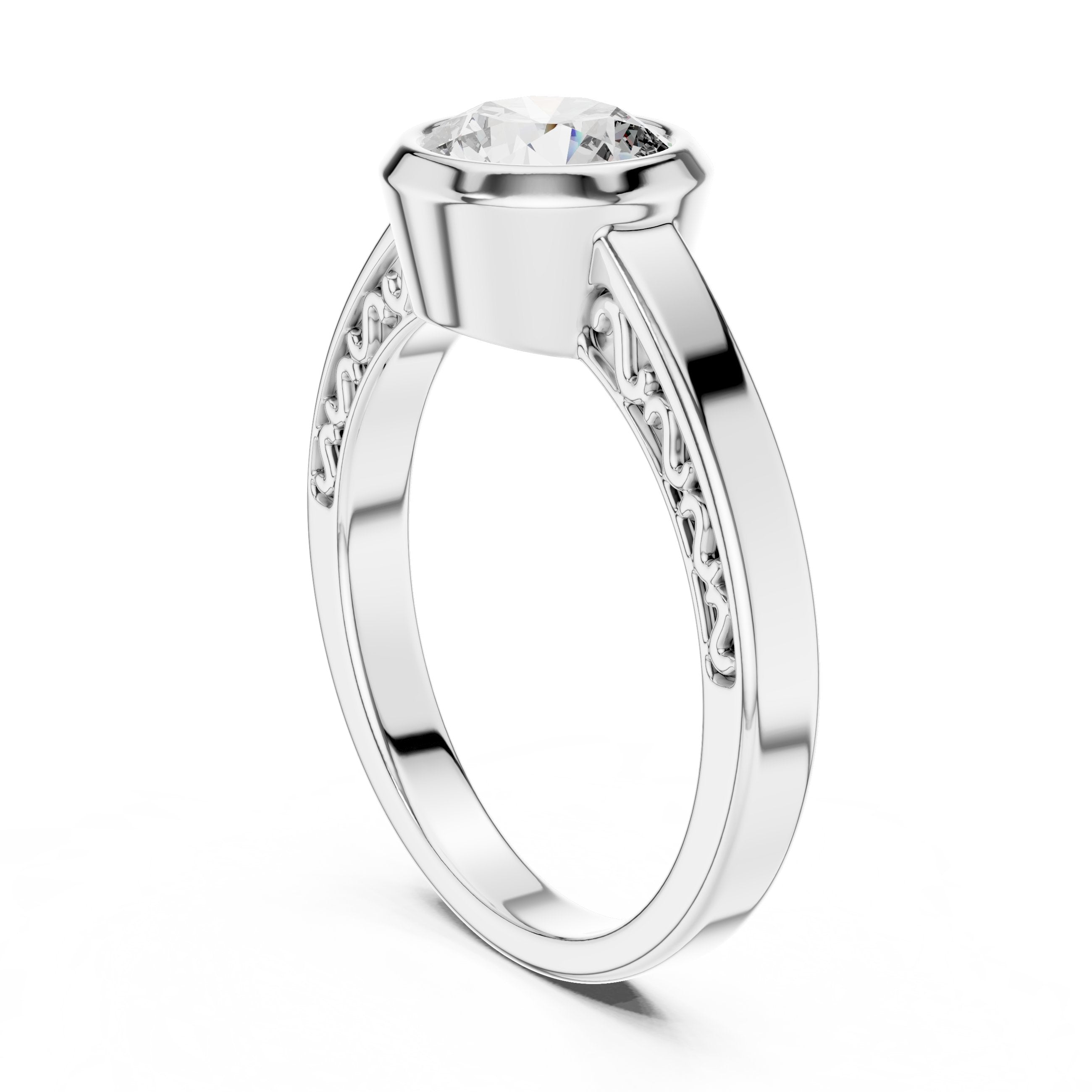 Round Diamond Bezel Set Solitaire Engagement Ring in White Gold - VYKA Diamonds