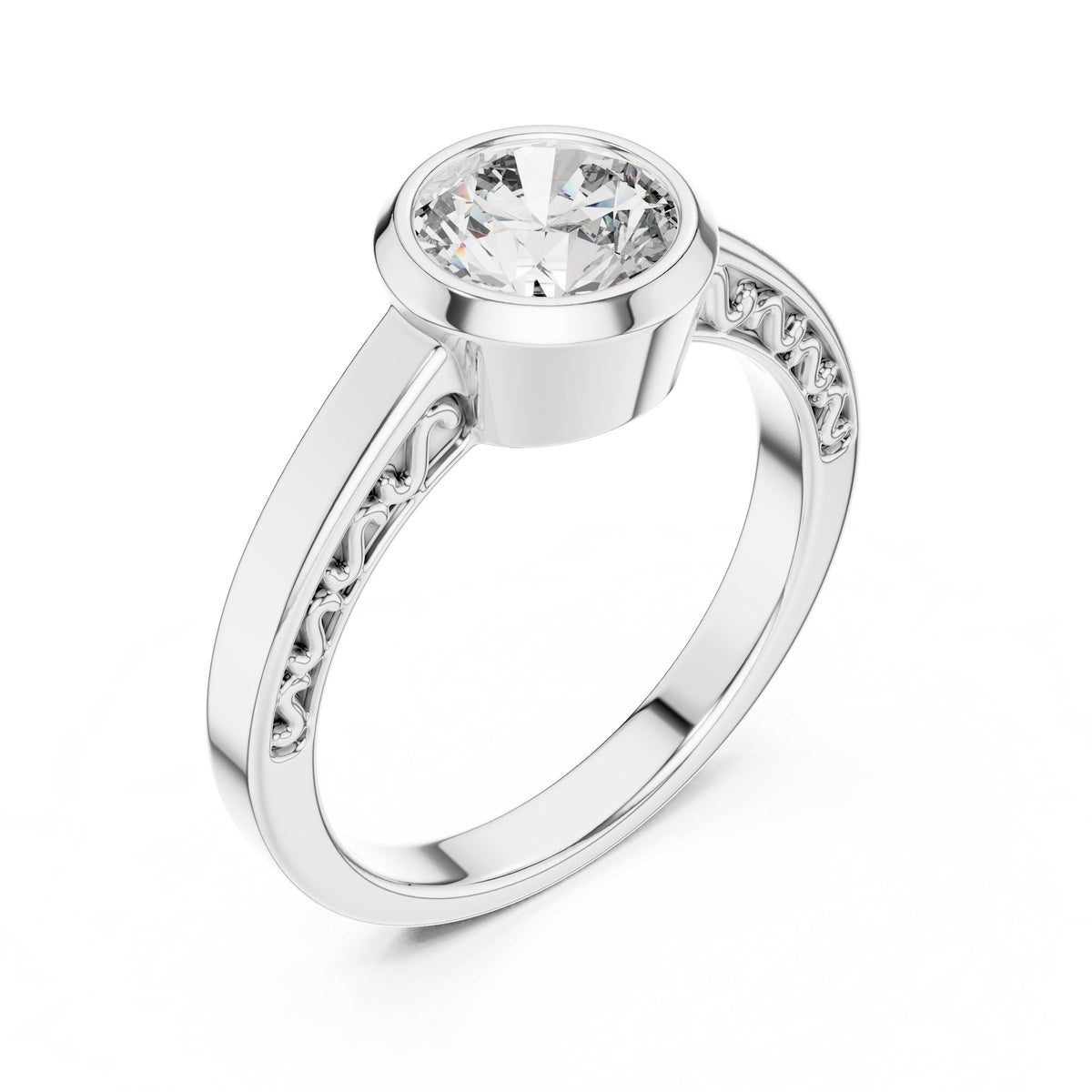 Round Diamond Bezel Set Solitaire Engagement Ring