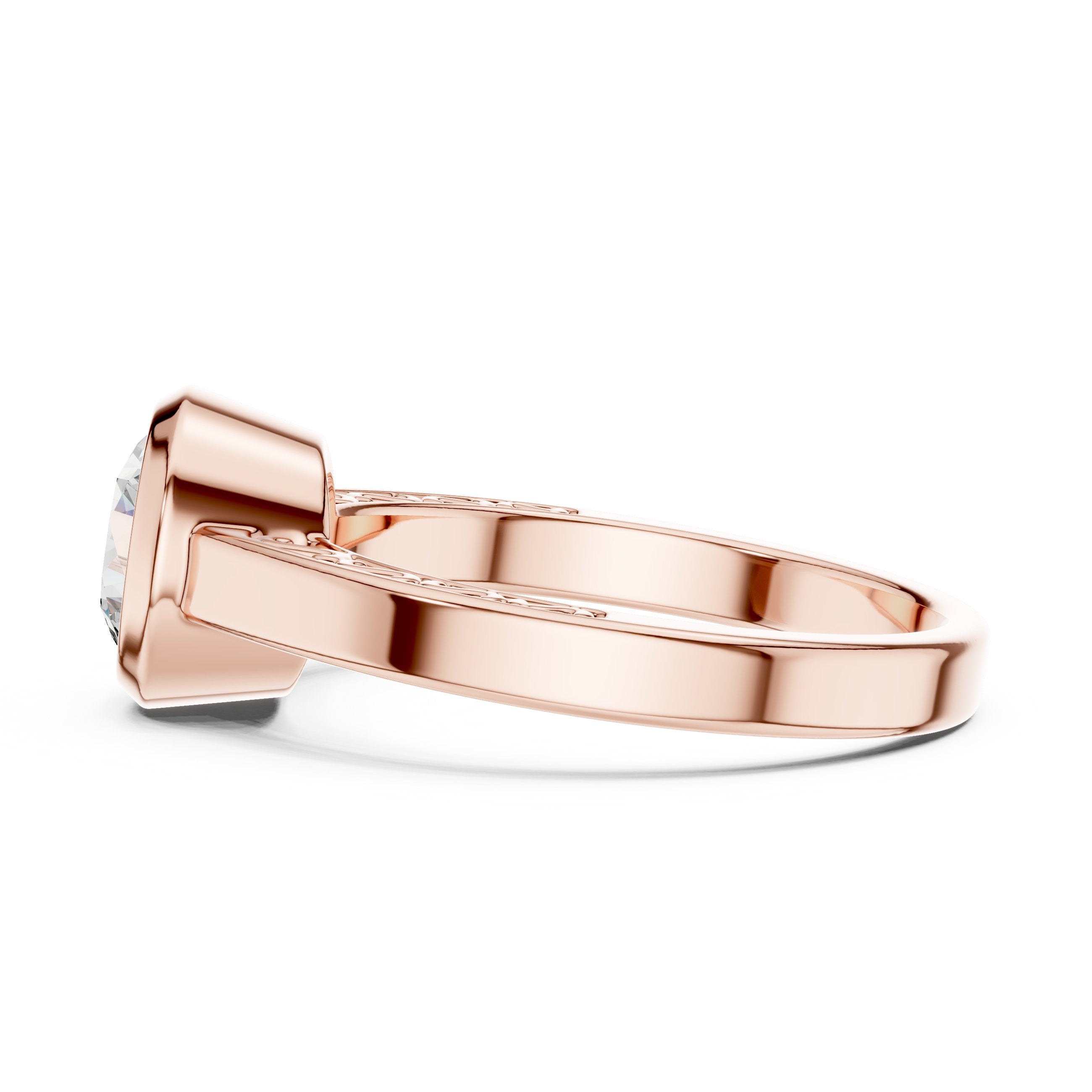 Round Diamond Bezel Set Solitaire Engagement Ring in Rose Gold - VYKA Diamonds