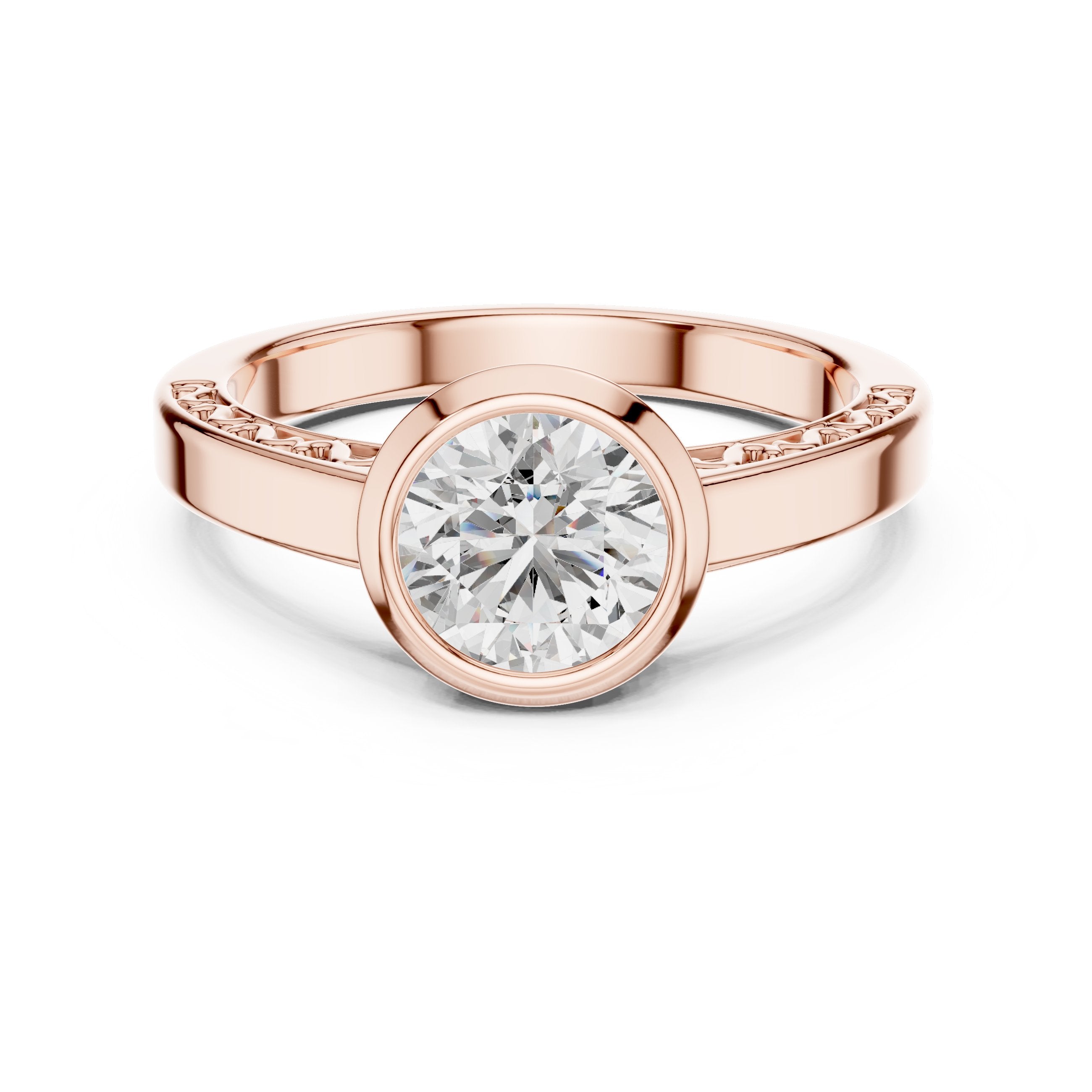 Round Diamond Bezel Set Solitaire Engagement Ring in Rose Gold - VYKA Diamonds