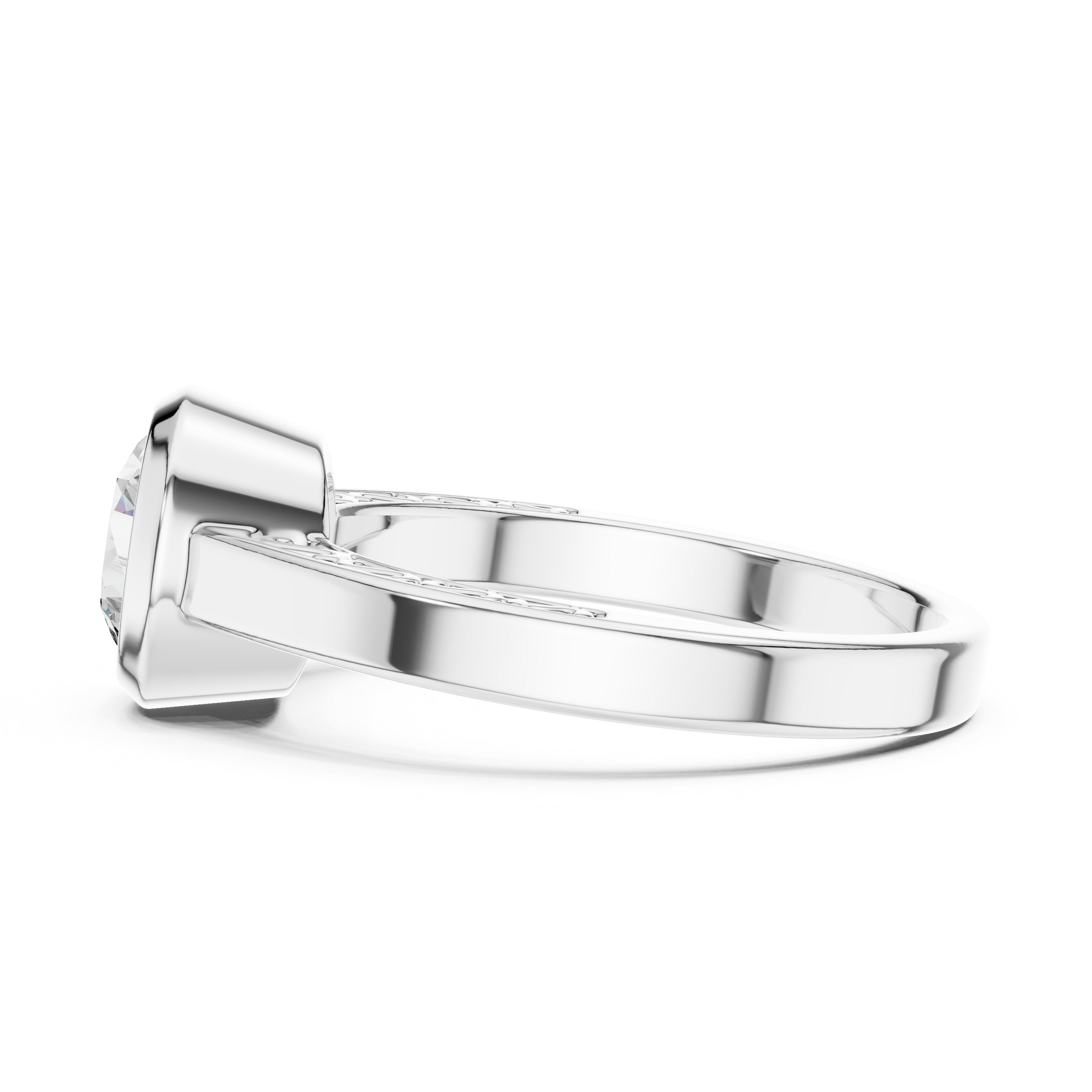 Round Diamond Bezel Set Solitaire Engagement Ring in White Gold - VYKA Diamonds