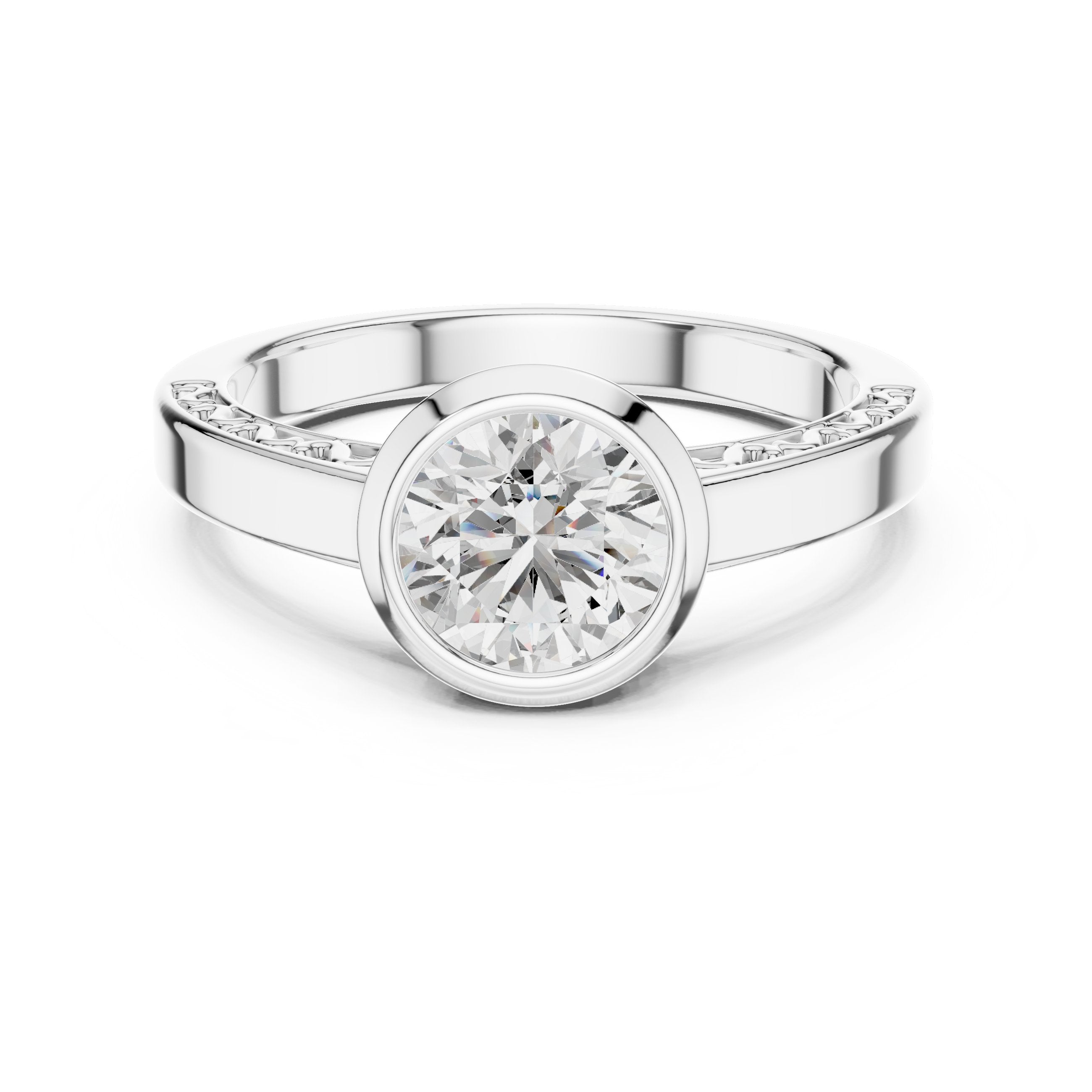 Round Diamond Bezel Set Solitaire Engagement Ring in White Gold - VYKA Diamonds