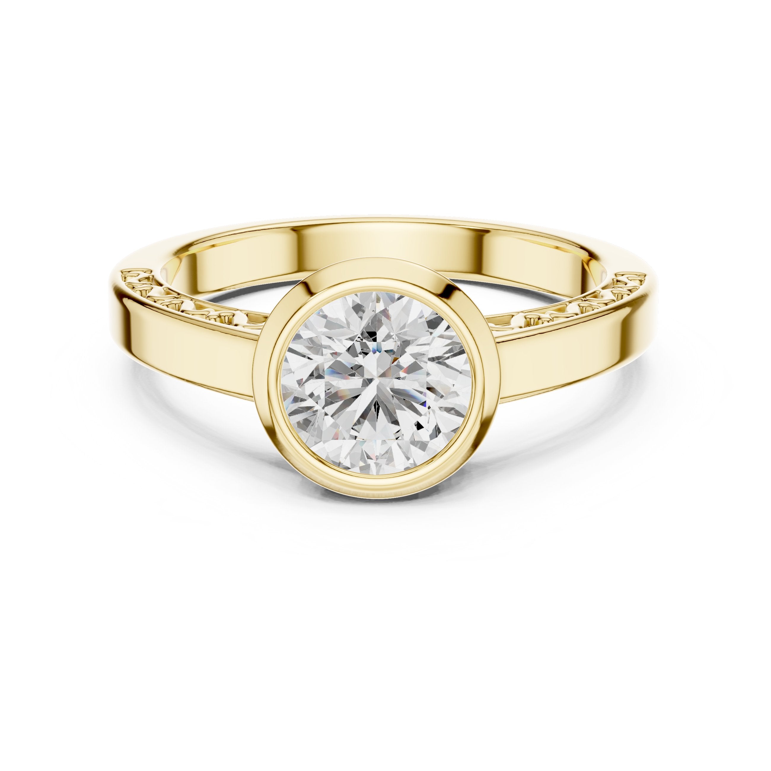 Round Diamond Bezel Set Solitaire Engagement Ring in Yellow Gold - VYKA Diamonds