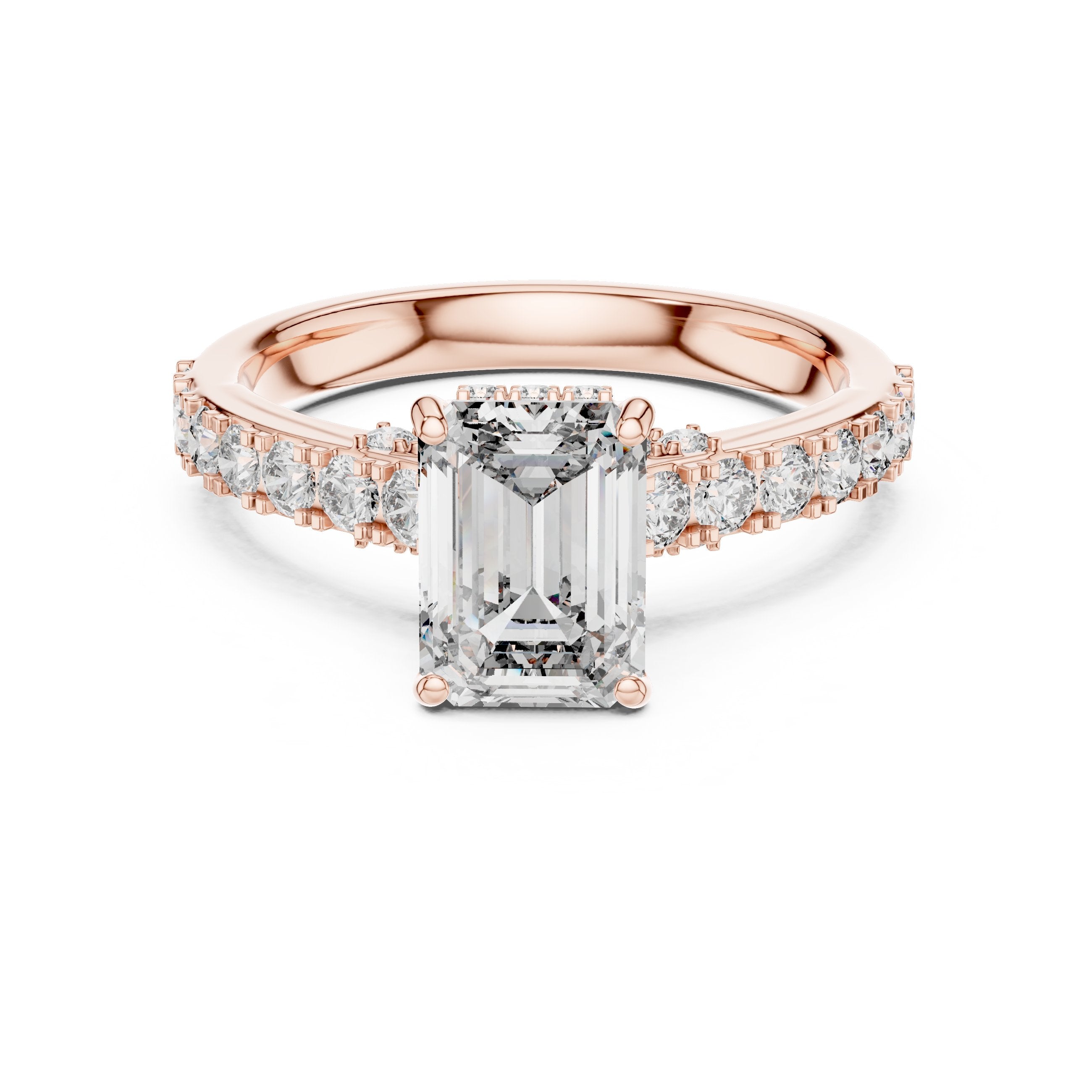 Emerald Cut Engagement Ring with Pavé Band in Rose Gold - VYKA Diamonds