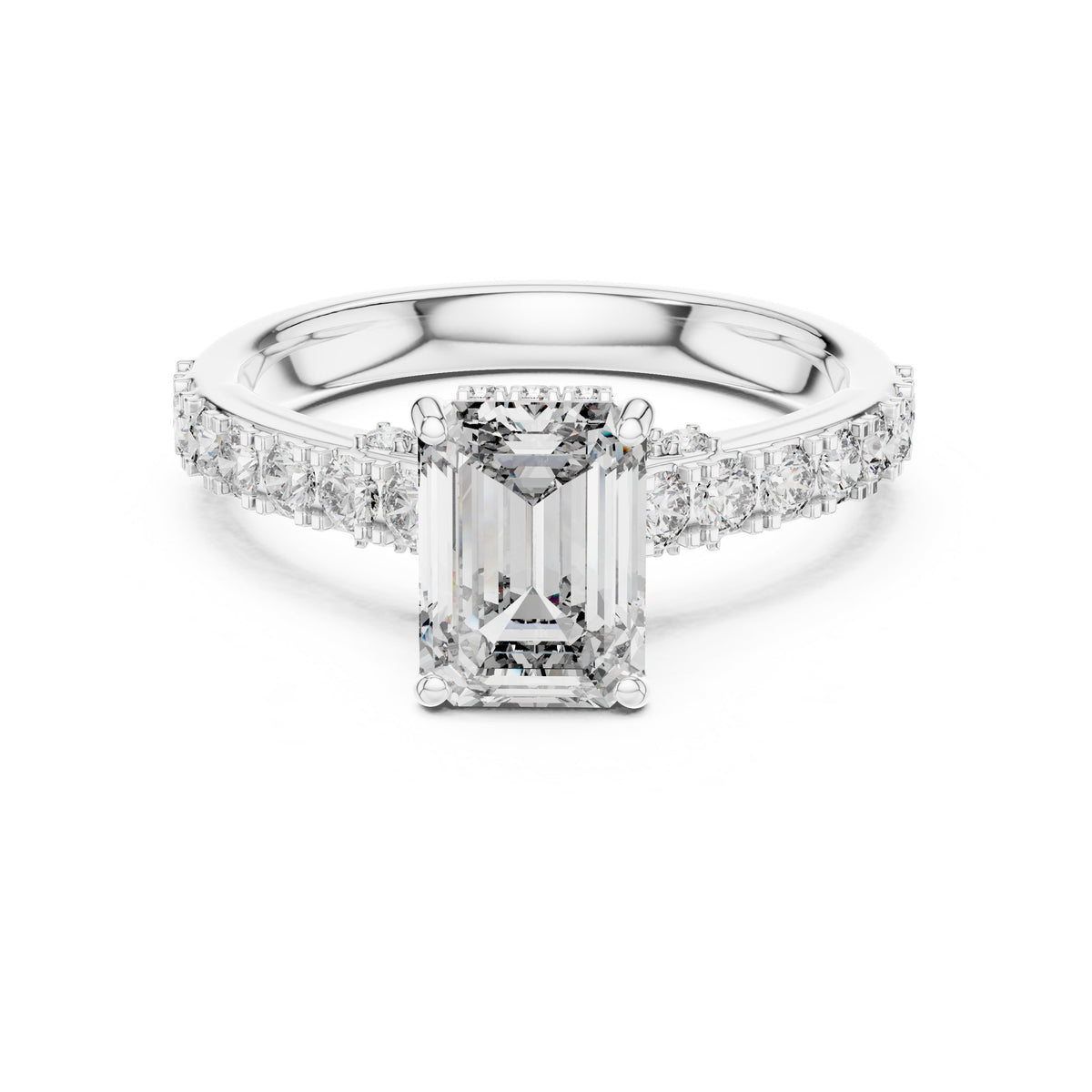 Emerald Cut Engagement Ring with Pavé Band