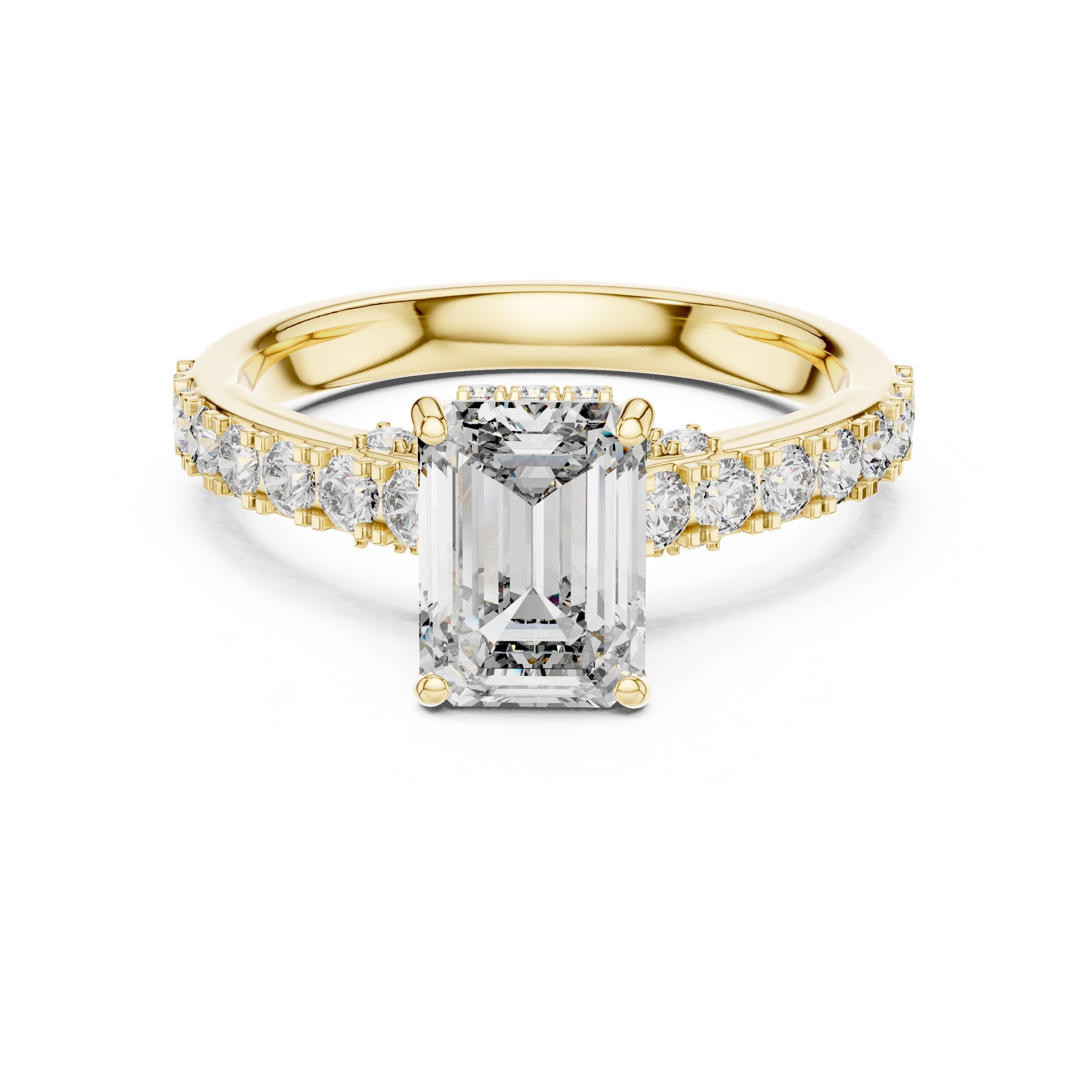 Emerald Cut Engagement Ring with Pavé Band in Yellow Gold - VYKA Diamonds