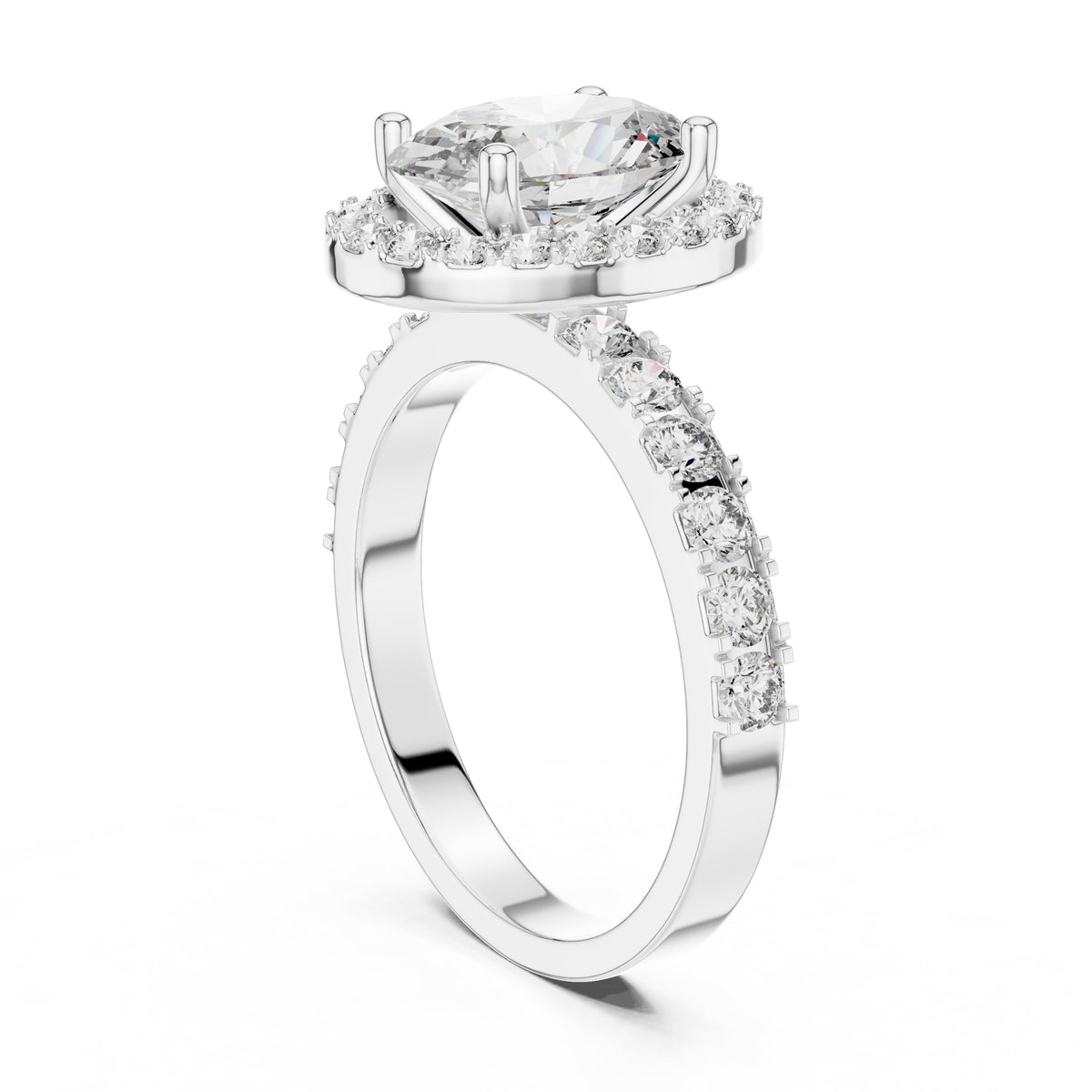 Oval Diamond Halo Engagement Ring with Double Row Pavé Band