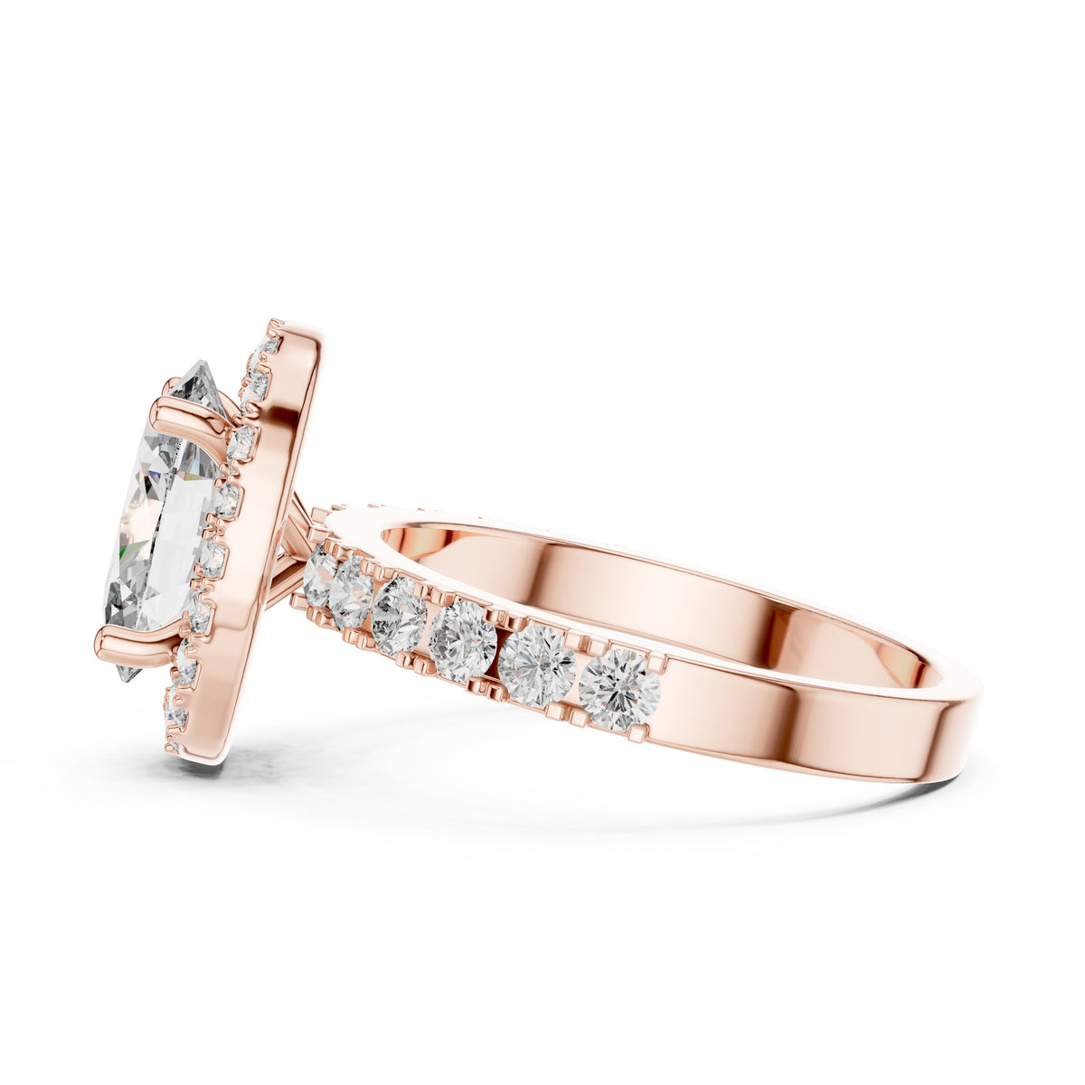 Oval Diamond Halo Engagement Ring with Double Row Pavé Band