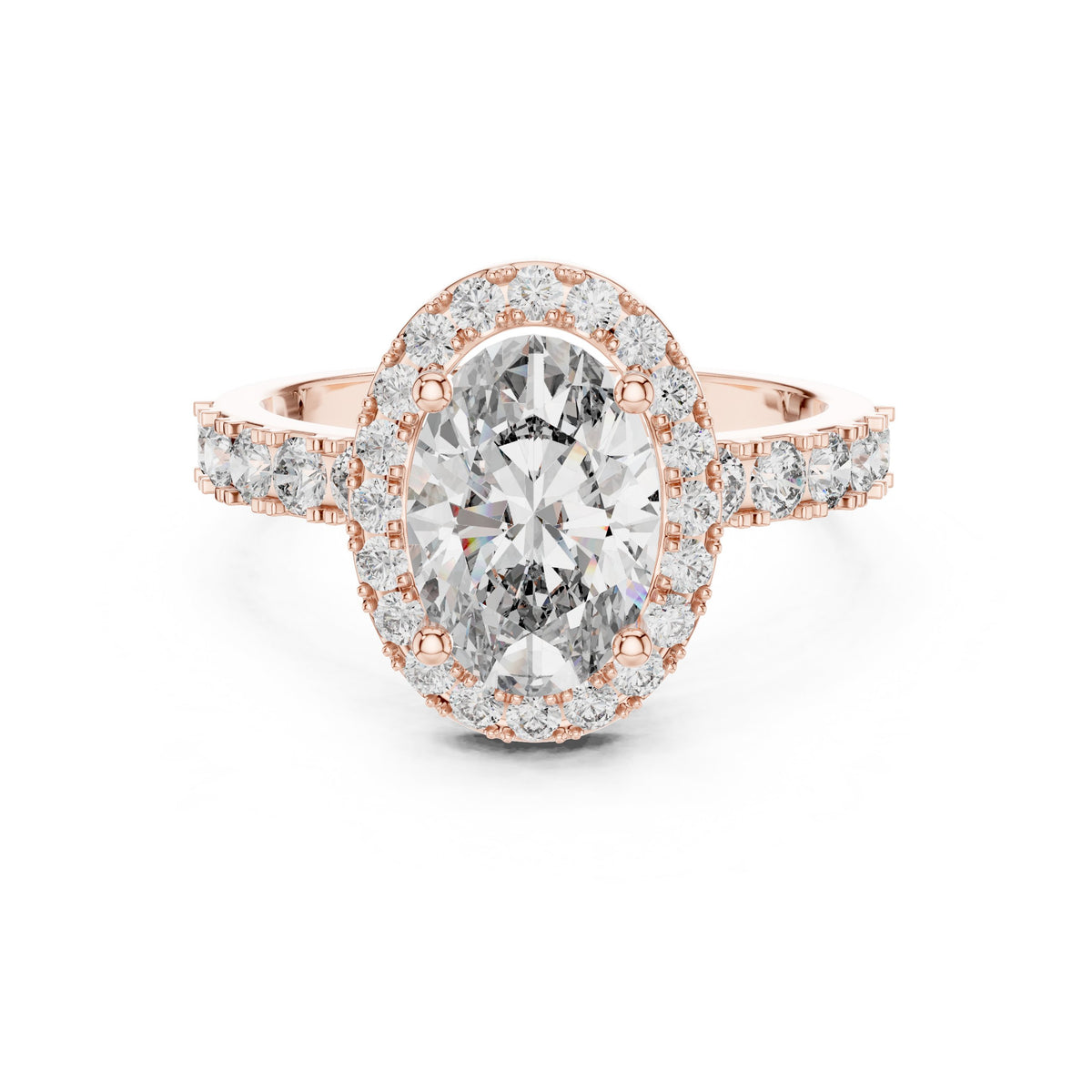 Oval Diamond Halo Engagement Ring with Double Row Pavé Band