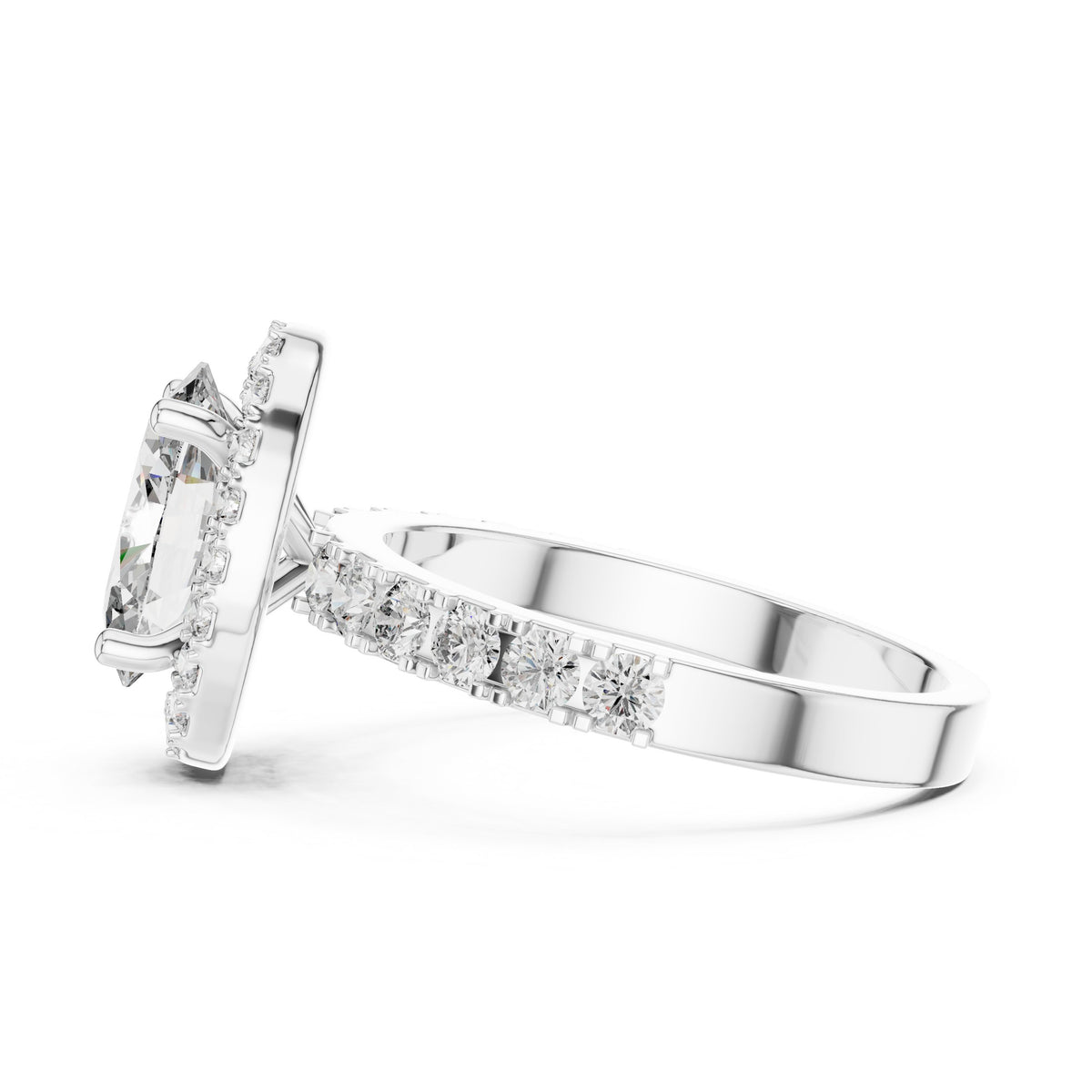 Oval Diamond Halo Engagement Ring with Double Row Pavé Band