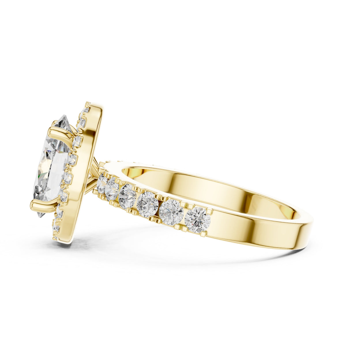 Oval Diamond Halo Engagement Ring with Double Row Pavé Band